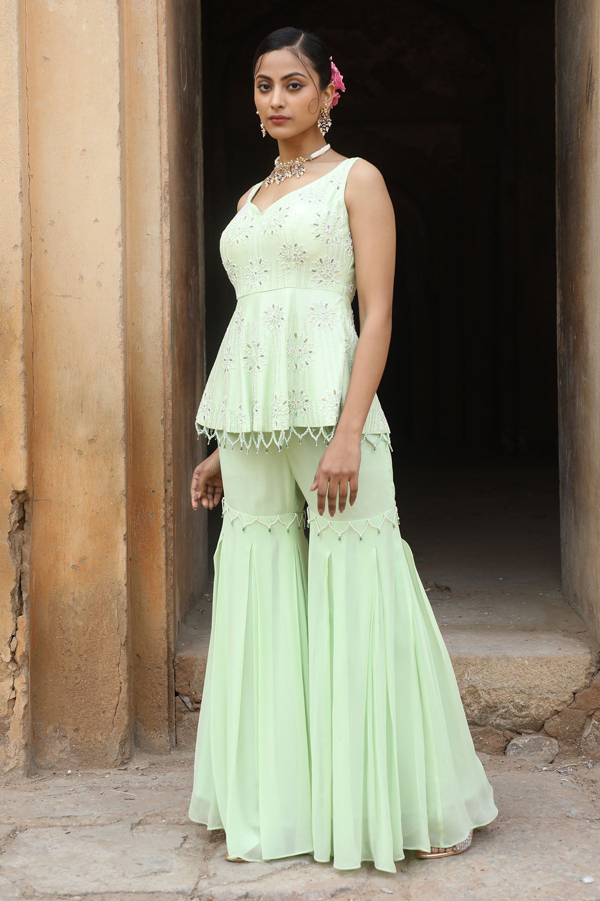 Mint Green Peplum Top & Gharara