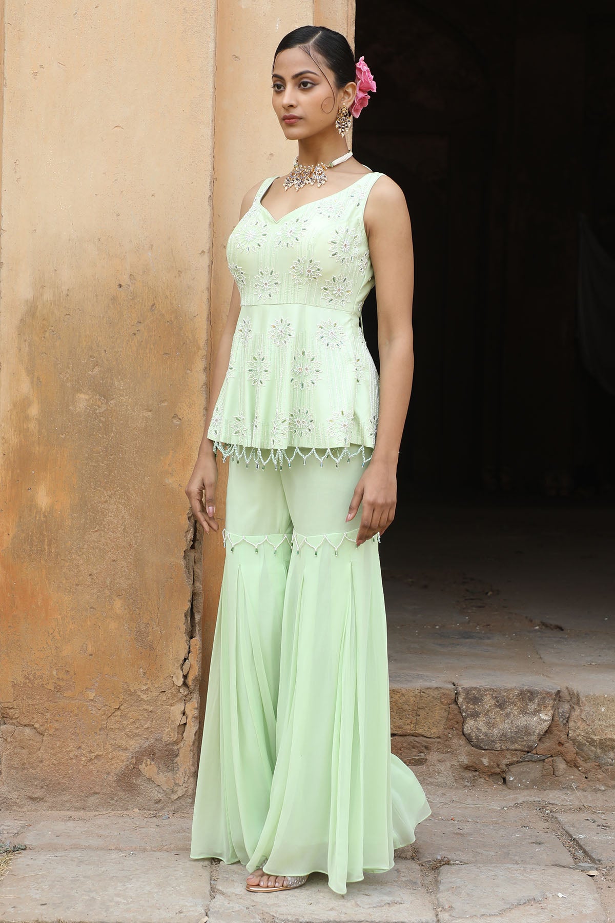 Mint Green Peplum Top & Gharara