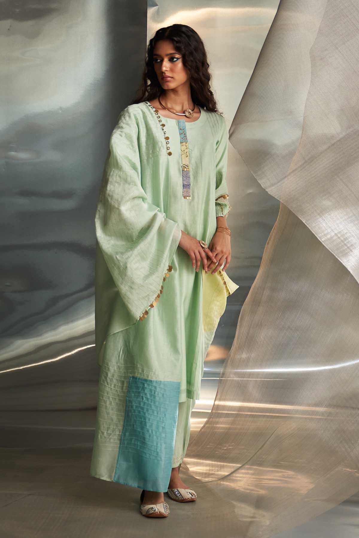 Buy Mint Green Pintuck Kurta Set by Charkhee Misr for women online at ScrollnShops