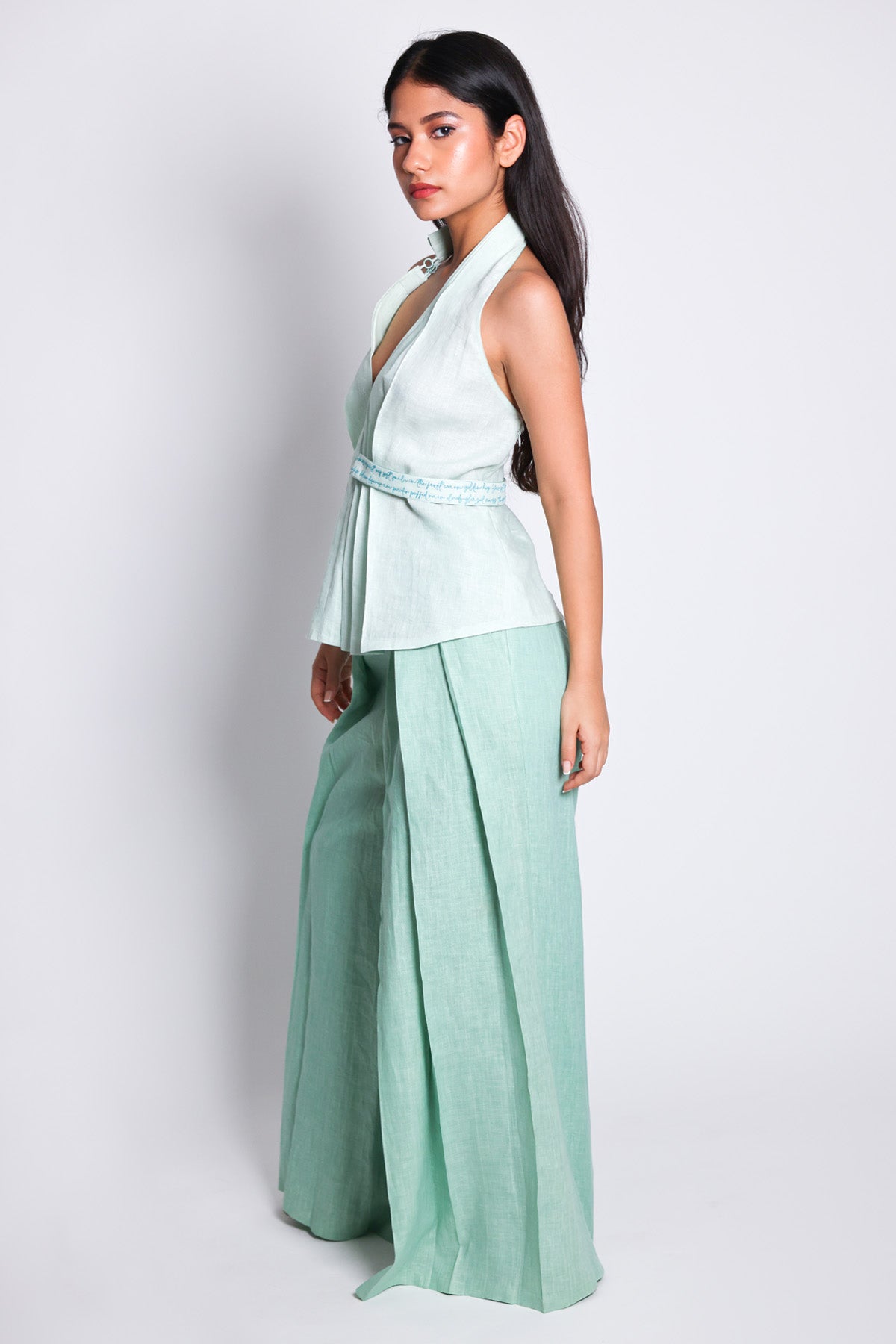 Mint Green Pleated Flare Palazzo