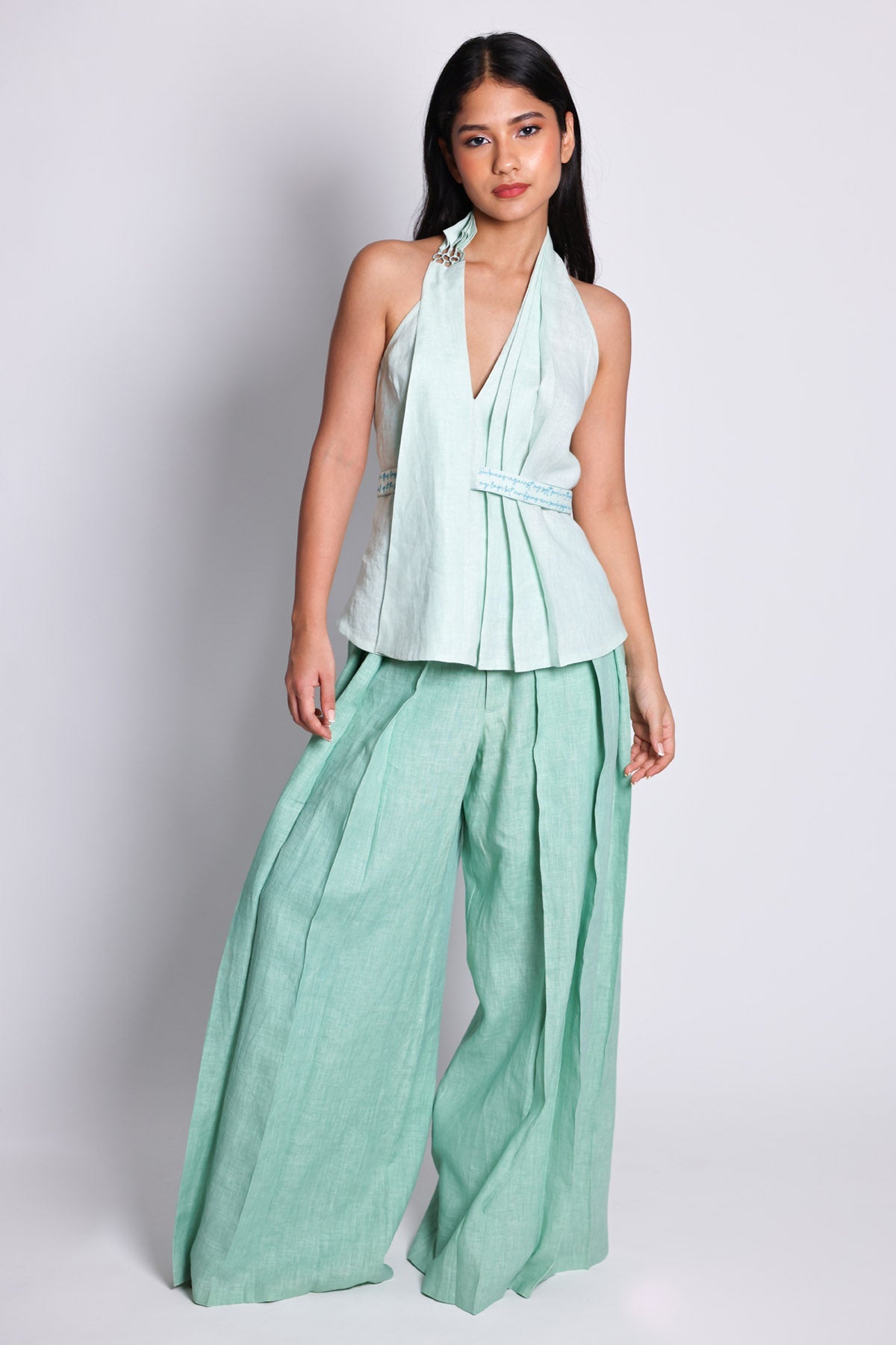 Buy Arya Giri Mint Green Pleated Flare Palazzo