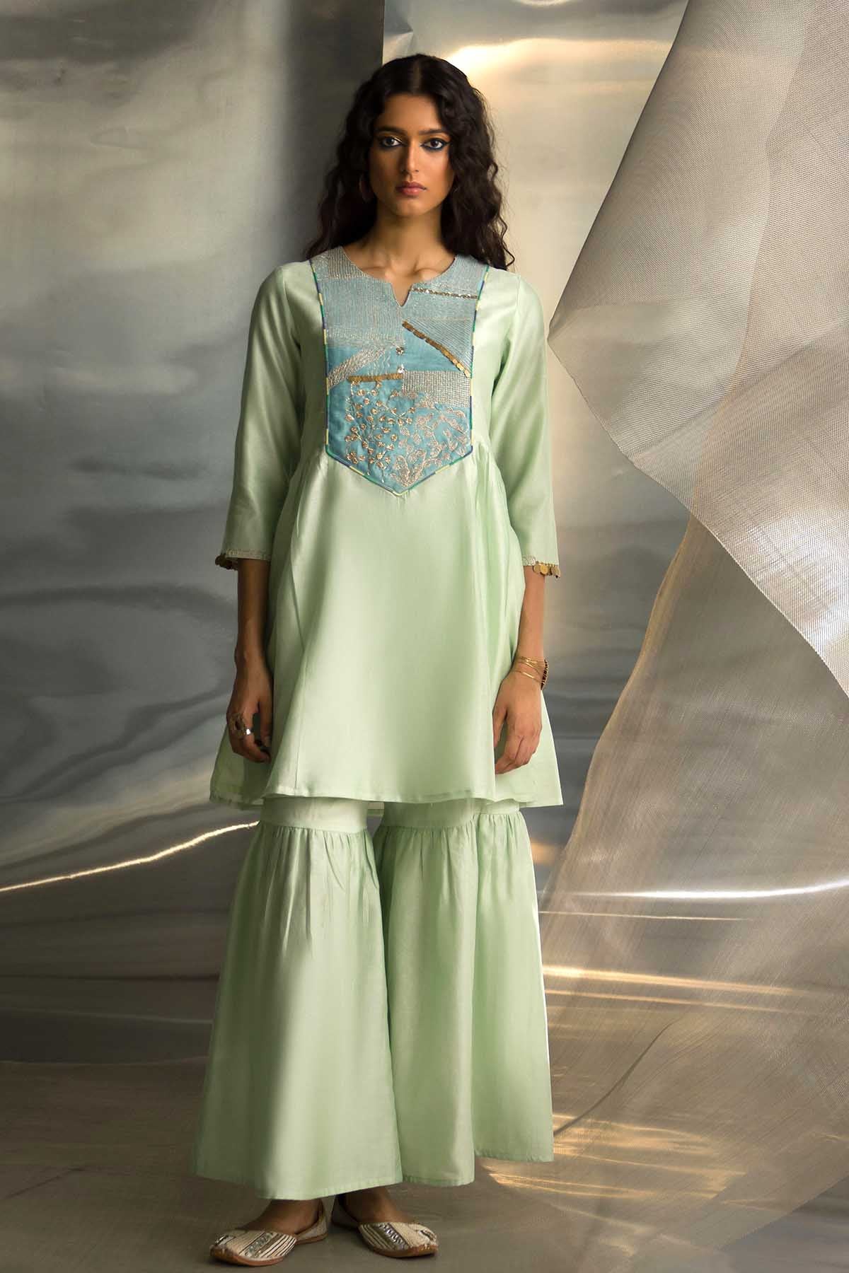 Mint Green Short Flare Kurta Set