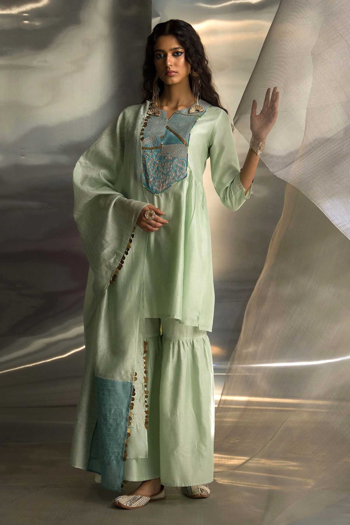 Mint Green Short Flare Kurta Set