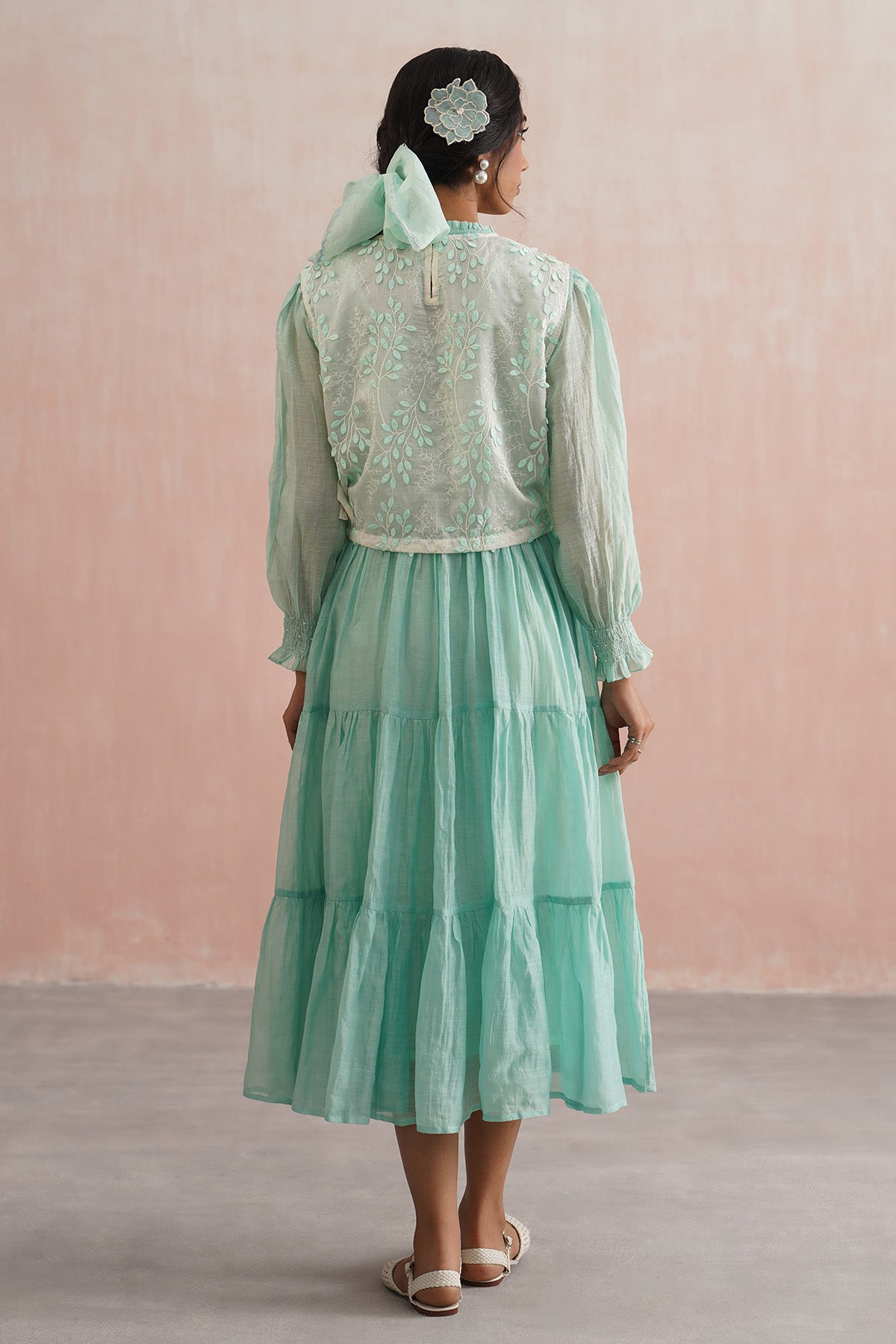 Mint Green Tiered Dress & Gilet