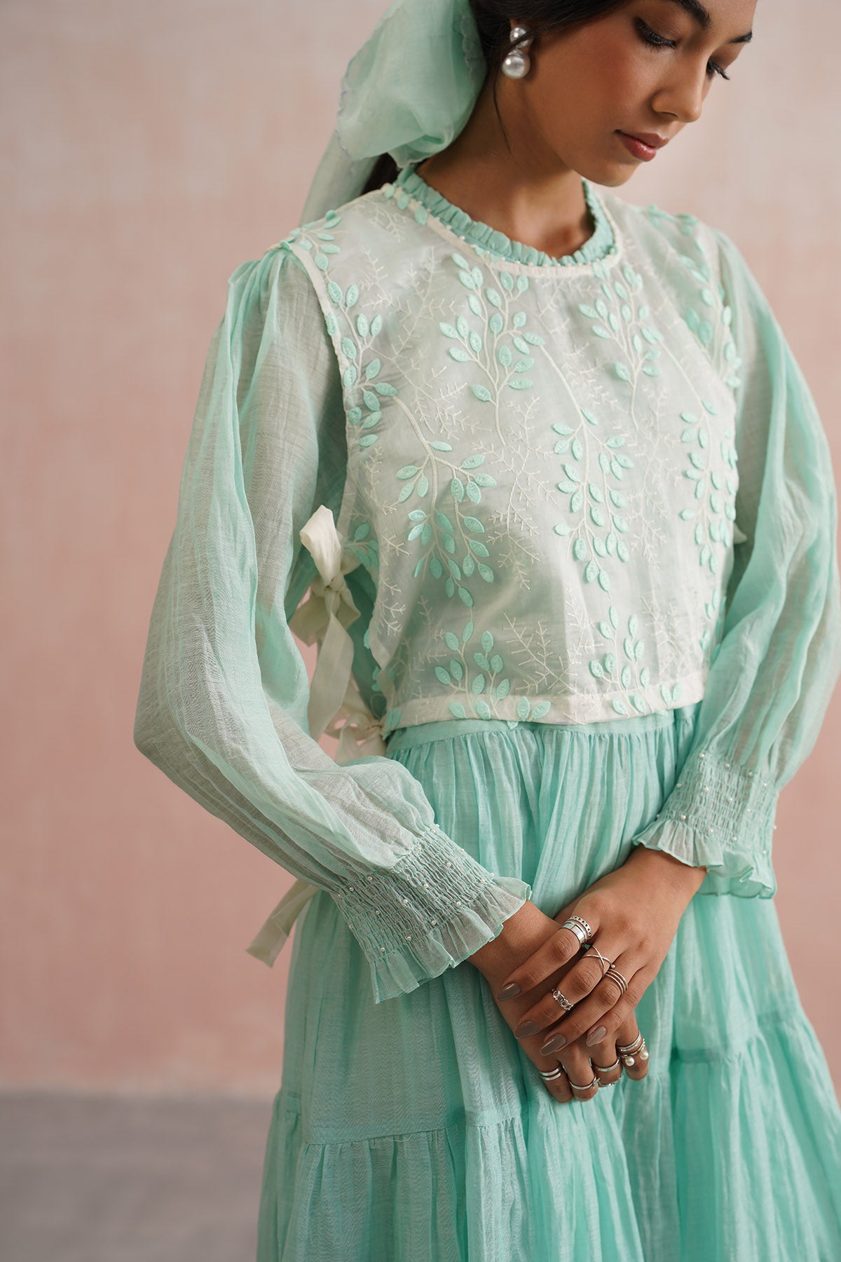 Mint Green Tiered Dress & Gilet