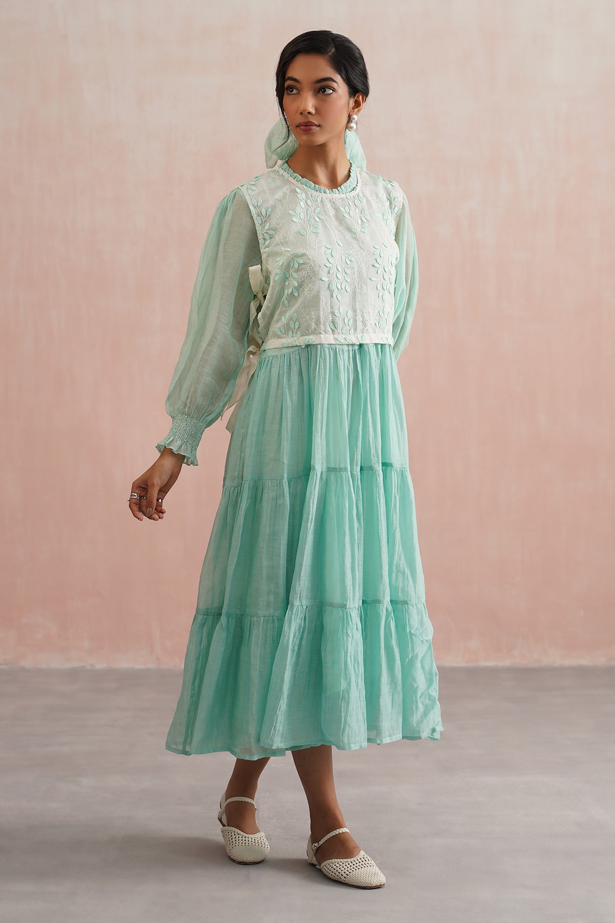 Mint Green Tiered Dress & Gilet