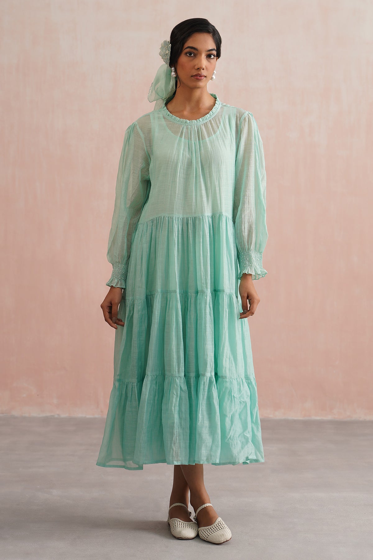 Mint Green Tiered Dress & Gilet