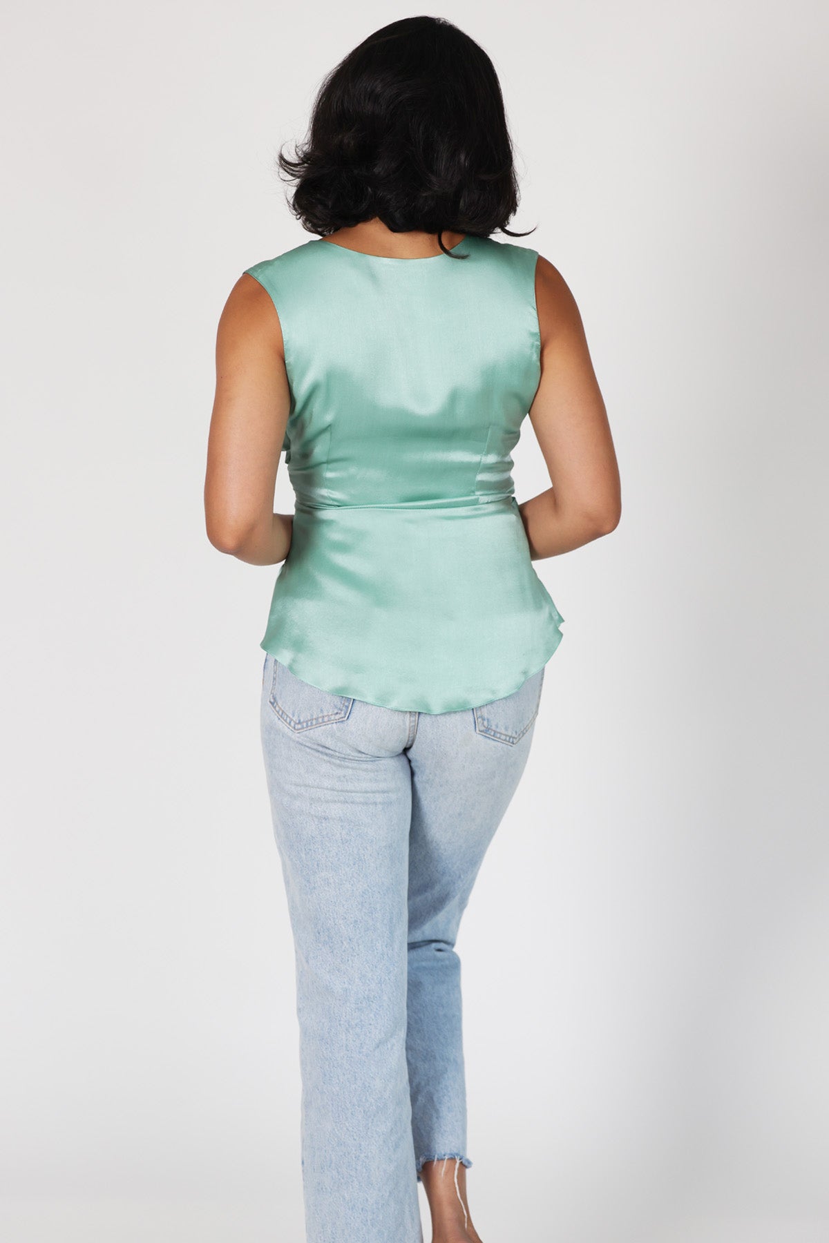 Mint Green Wrap Sleeveless Top