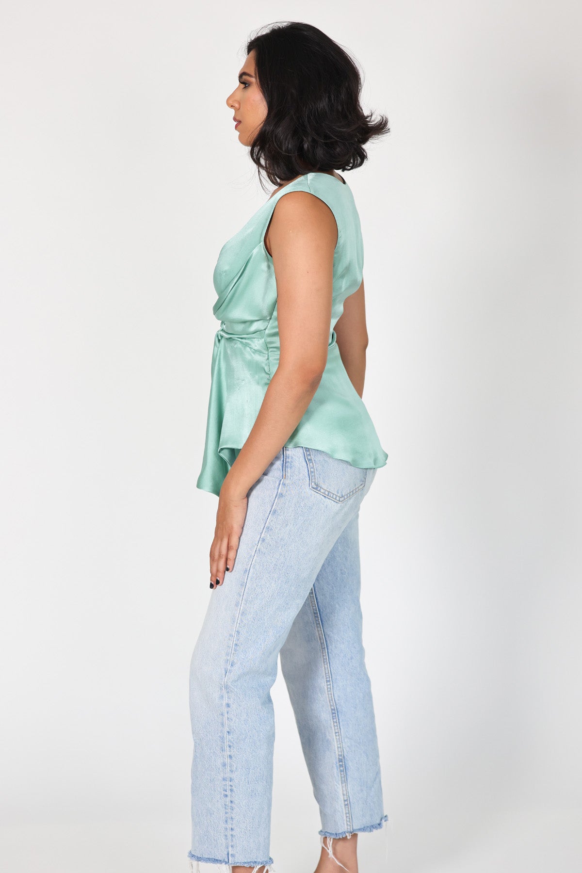 Mint Green Wrap Sleeveless Top