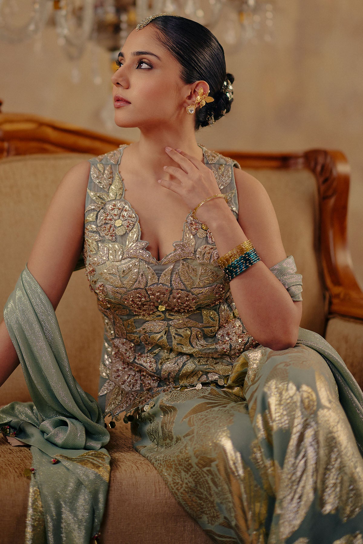Mint Green Zari Indo-Western