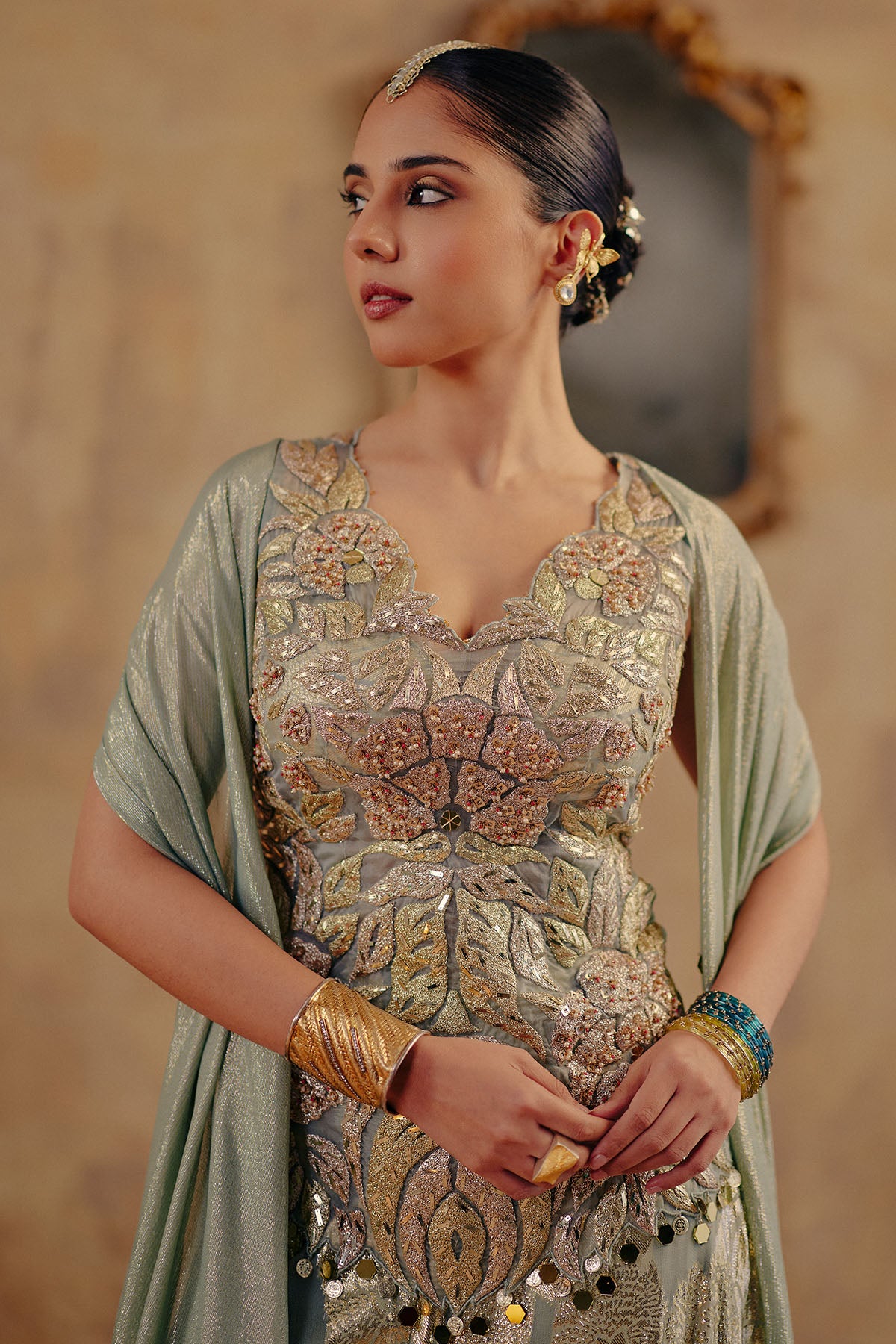 Mint Green Zari Indo-Western