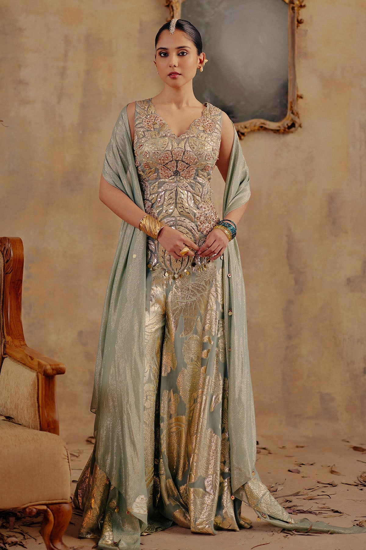 Buy Mint Green Zari Indo-Western for women by Ajiesh Oberoi online available at scrollnshops