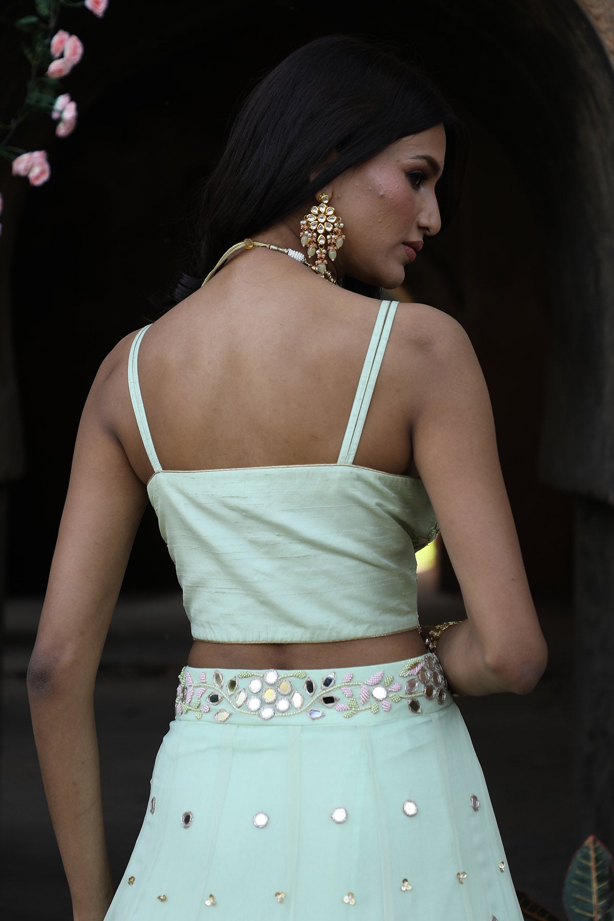 Mint Green Zari Work Lehenga Set