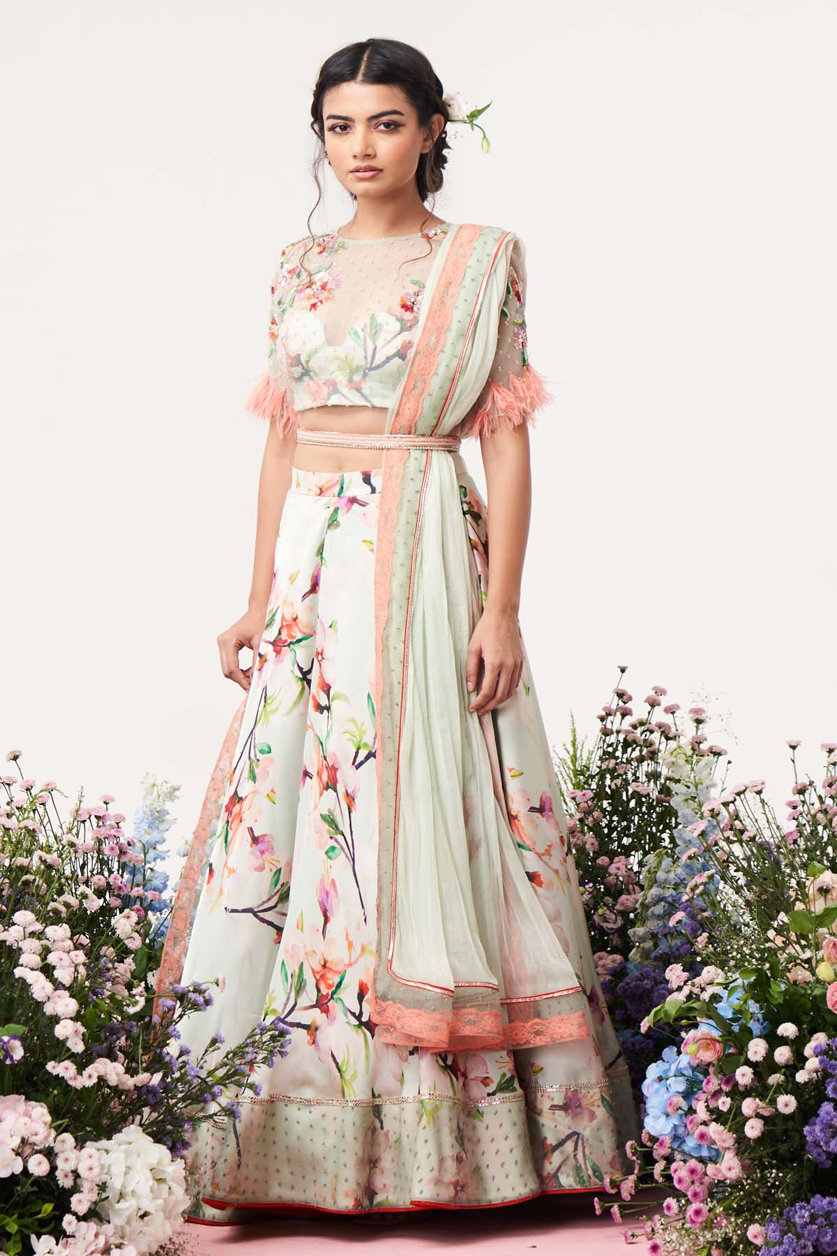 Seharre Mint Lilium Motifs Lehenga Set for women online at ScrollnShops