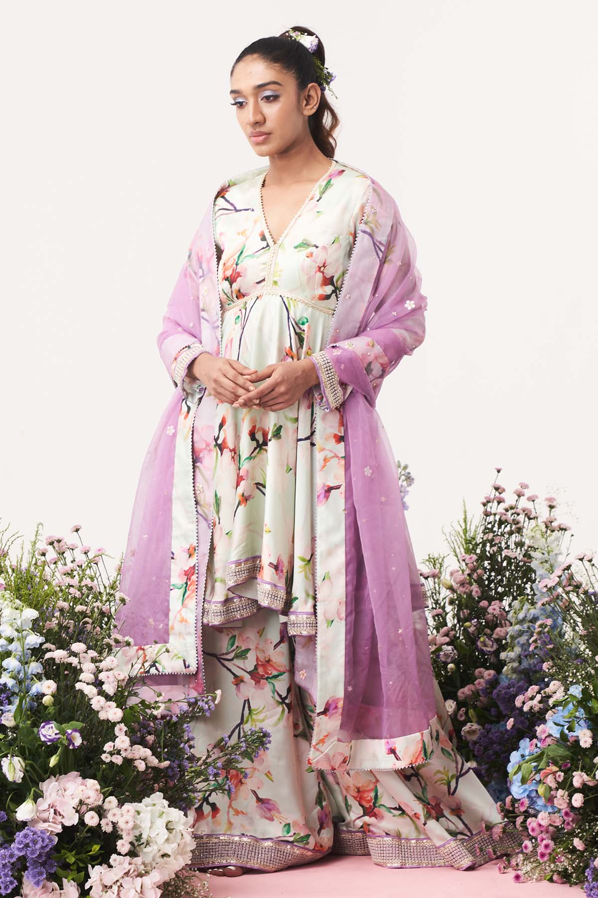 Seharre Mint Lilium & Organza Kurta Set for women online at ScrollnShops