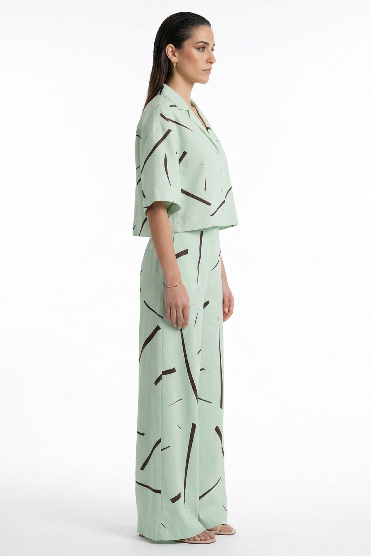 Mint Linen Blend Wide Leg Pant