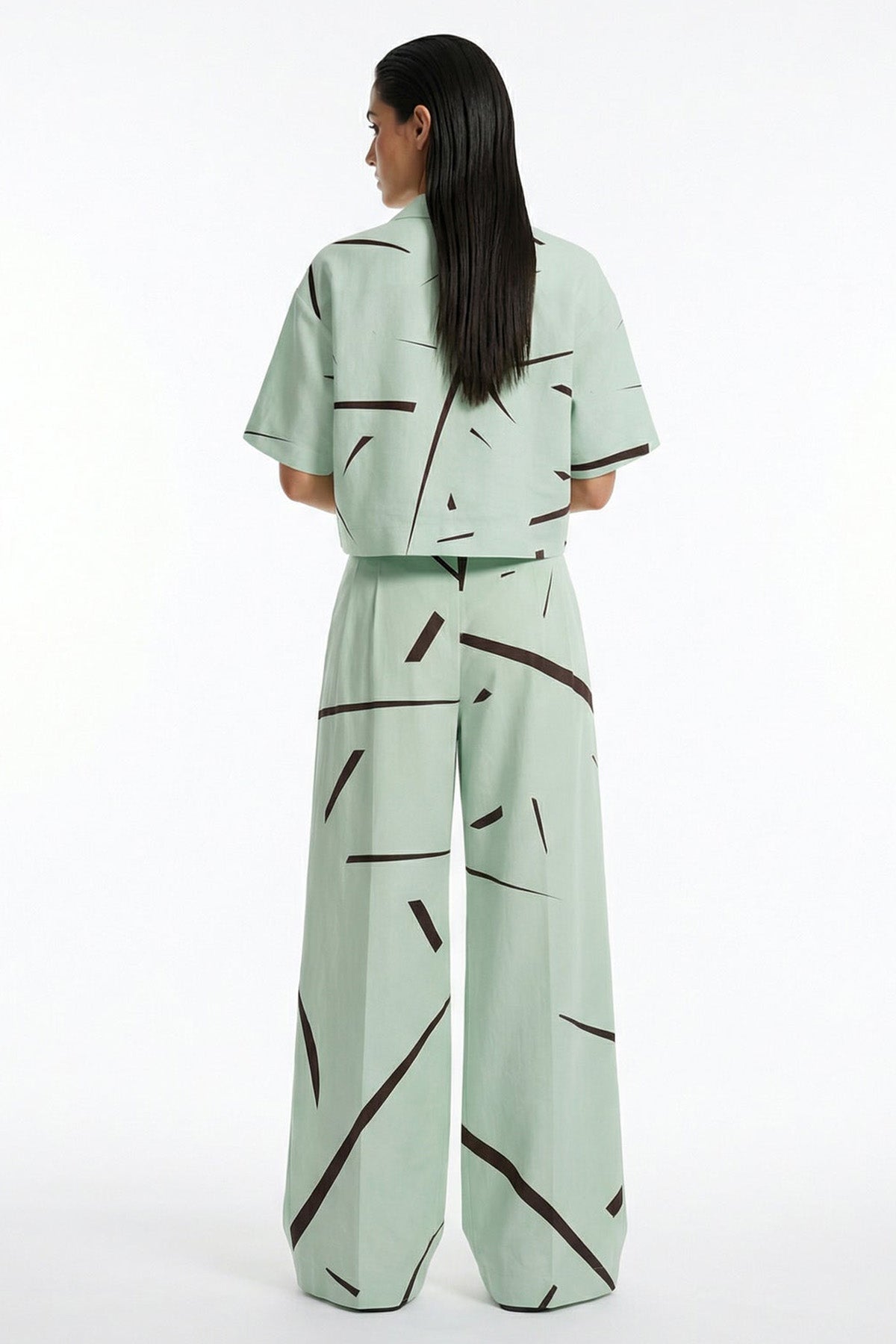 Mint Linen Blend Wide Leg Pant