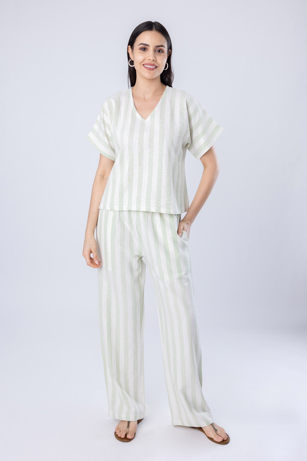 Buy Designer Mint Linen Top & Pant Set Online