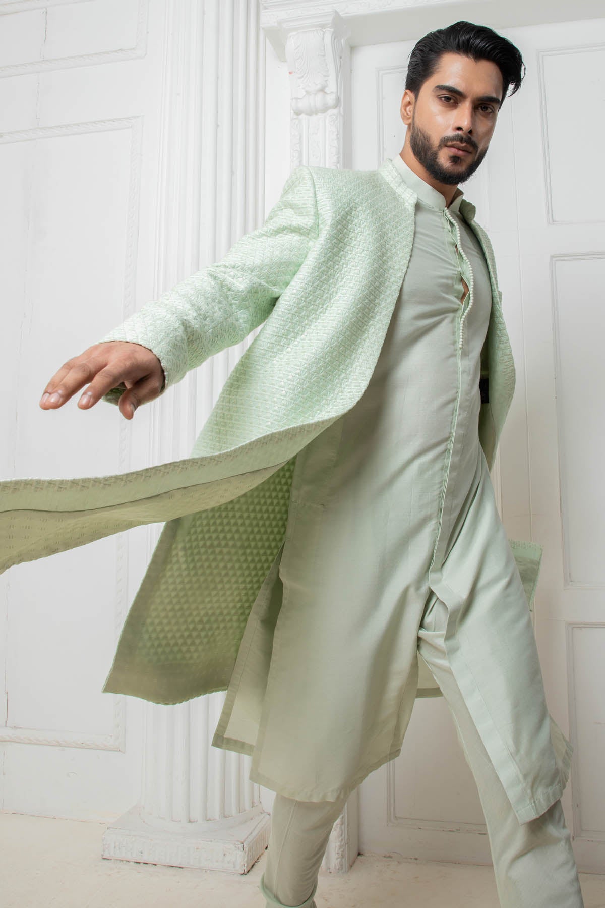 Mint Long Jacket & Kurta Set
