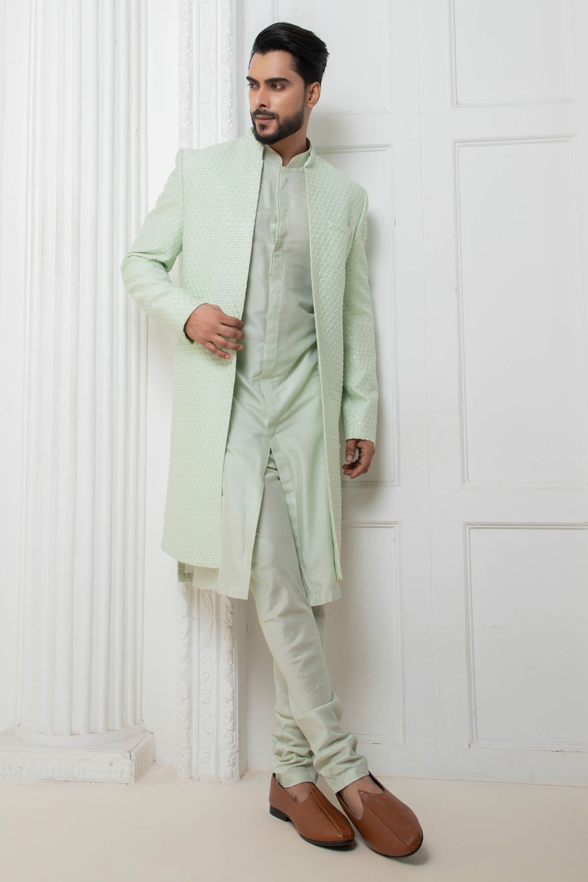 Buy Mint Long Jacket & Kurta Set Online