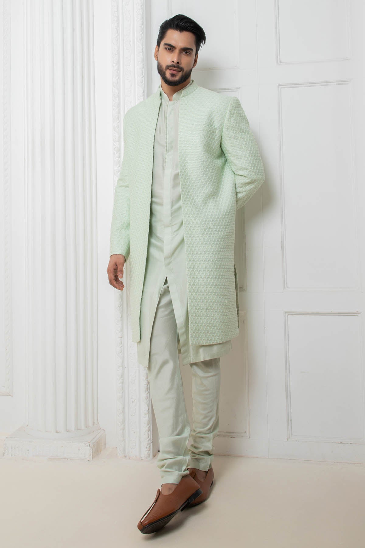Mint Long Jacket & Kurta Set