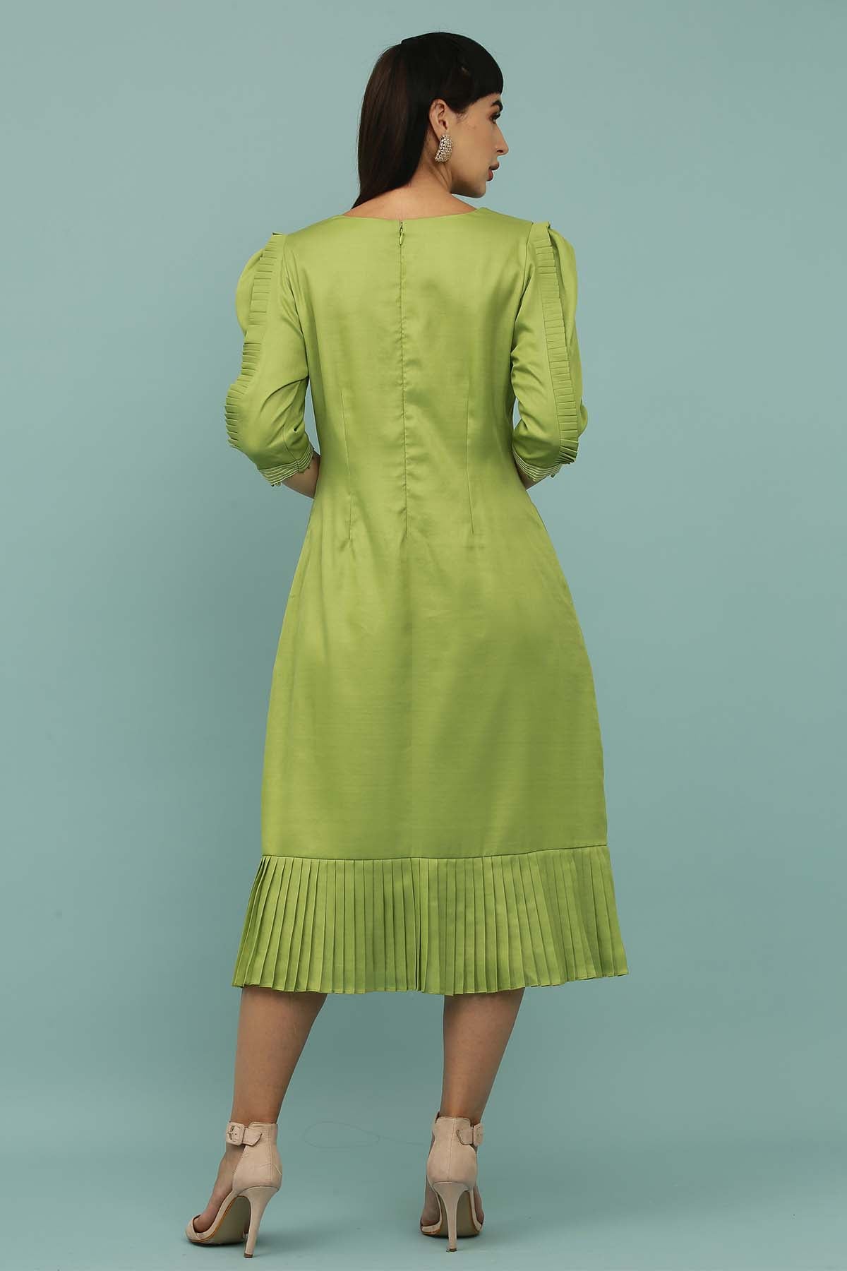 Mint Patchwork A-Line Midi Dress