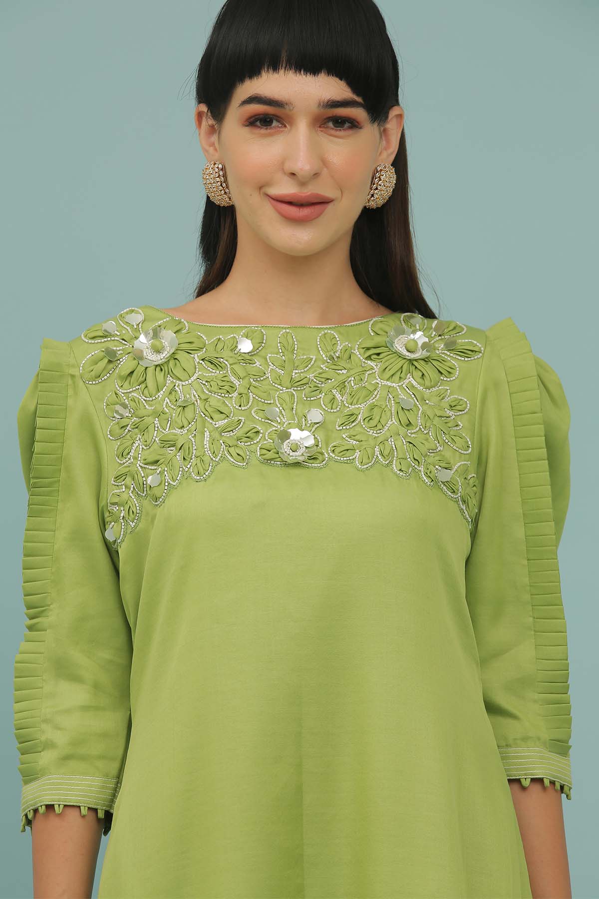 Mint Patchwork A-Line Midi Dress