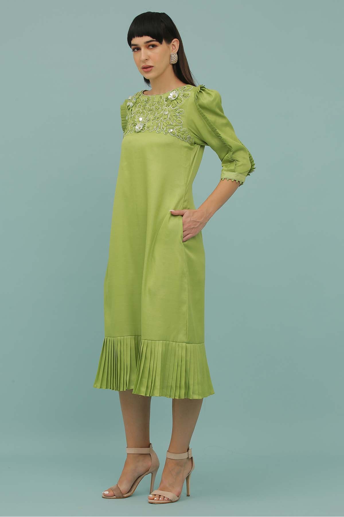 Mint Patchwork A-Line Midi Dress