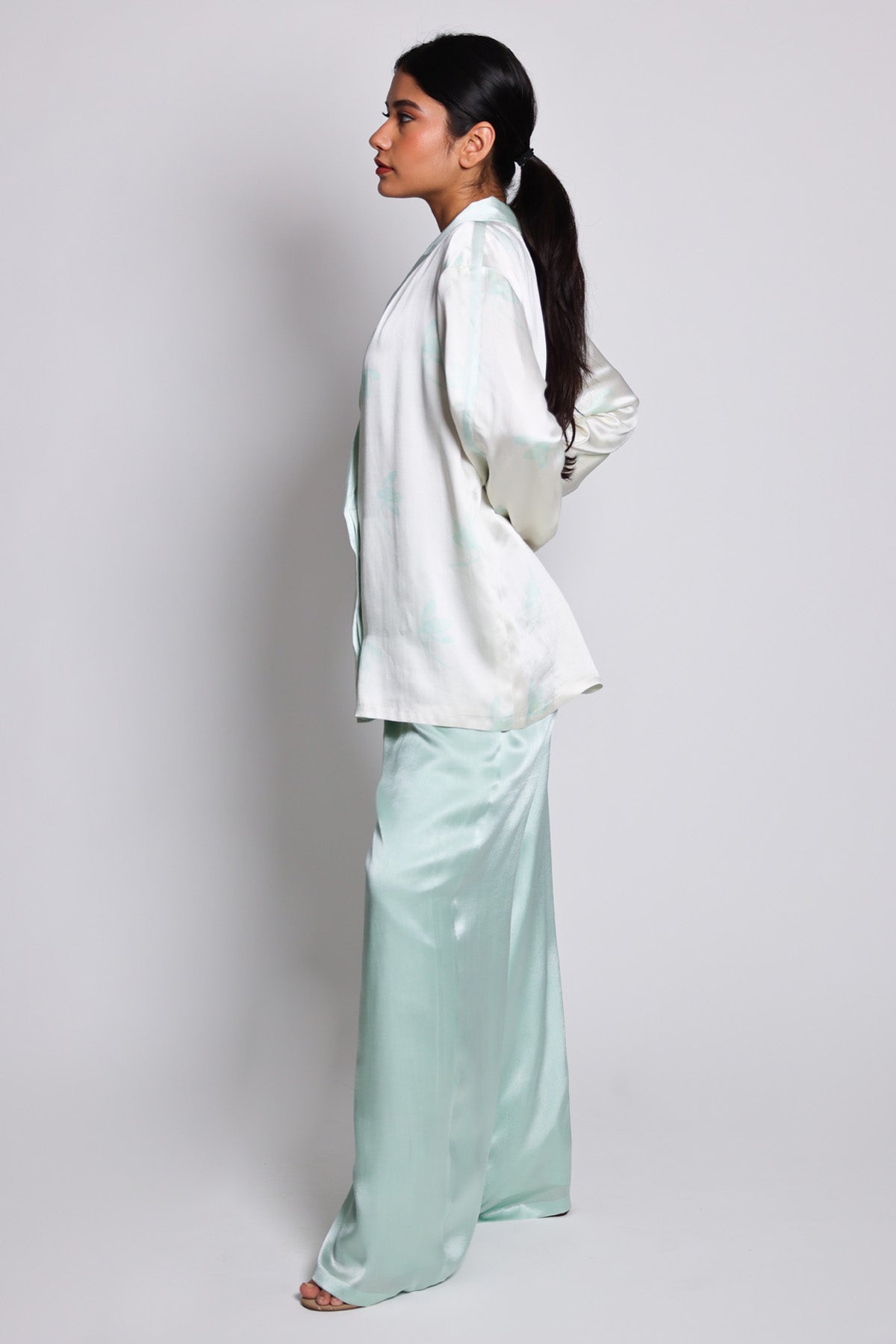 Mint Printed Blazer & Palazzo