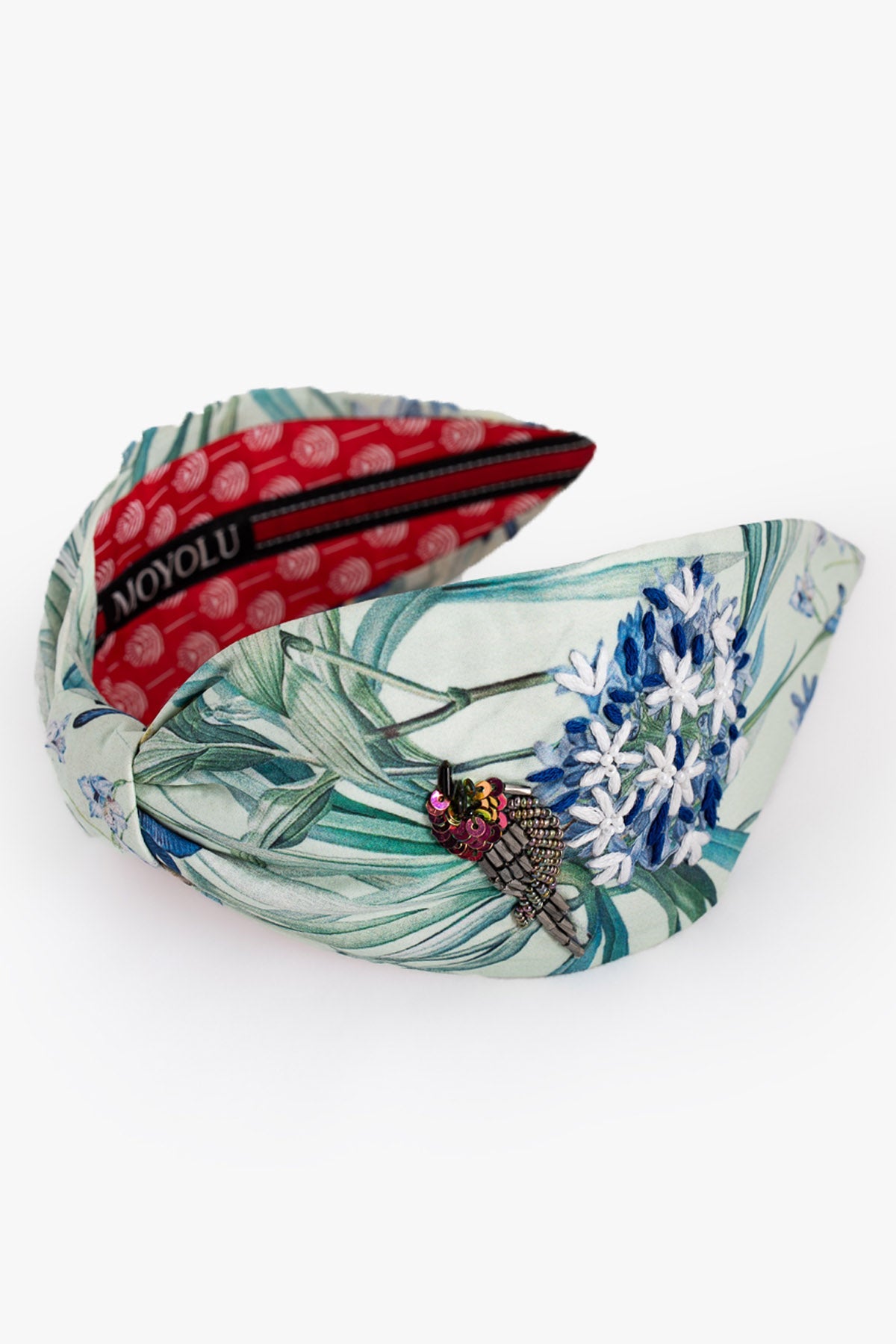 Moyolu Mint Satin Bird Design Headband Accessories online at ScrollnShops