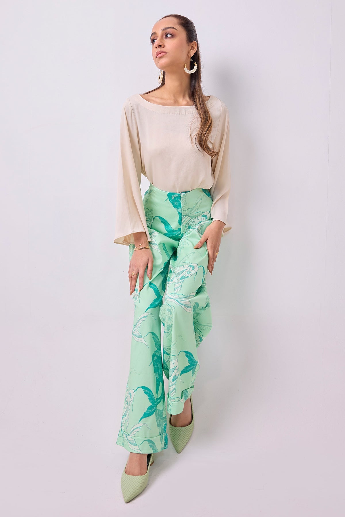 Buy Mint Sea Green Printed Pants for Women by 97 Motifs Designer online available at scrollnshops
