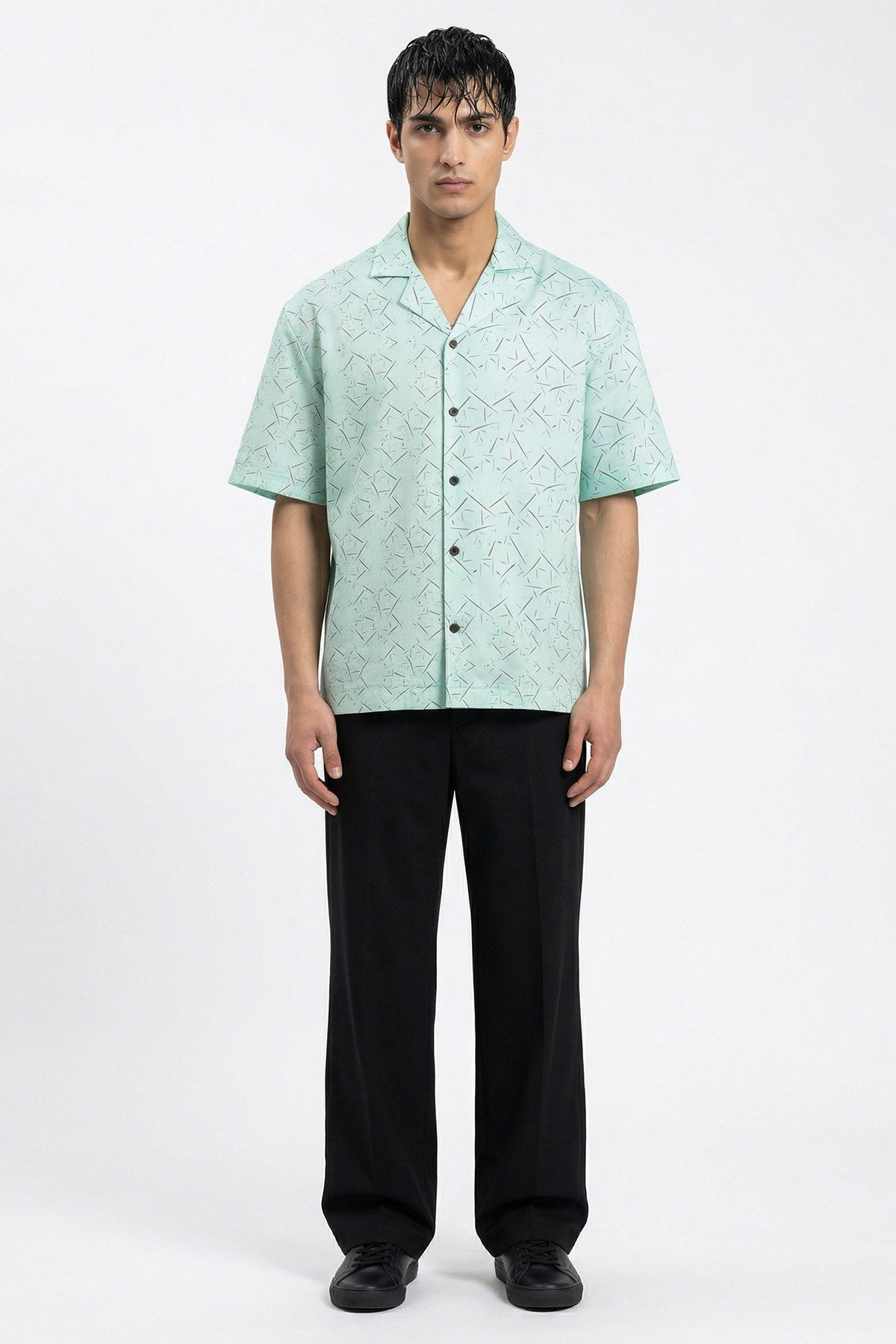 Mint Viscose Blend Collar Shirt