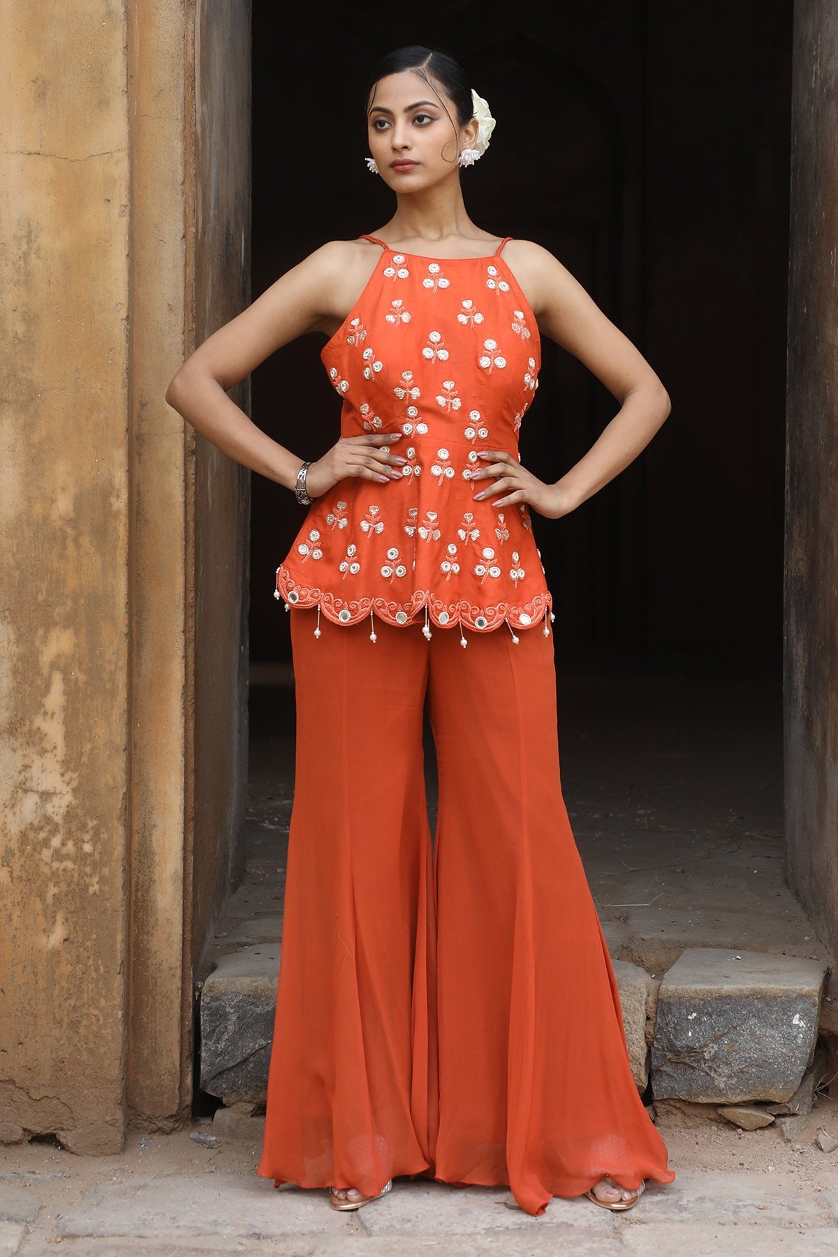 Buy Mint Zari Peplum Top & Sharara by Nitisha Kashyap for women online at ScrollnShops