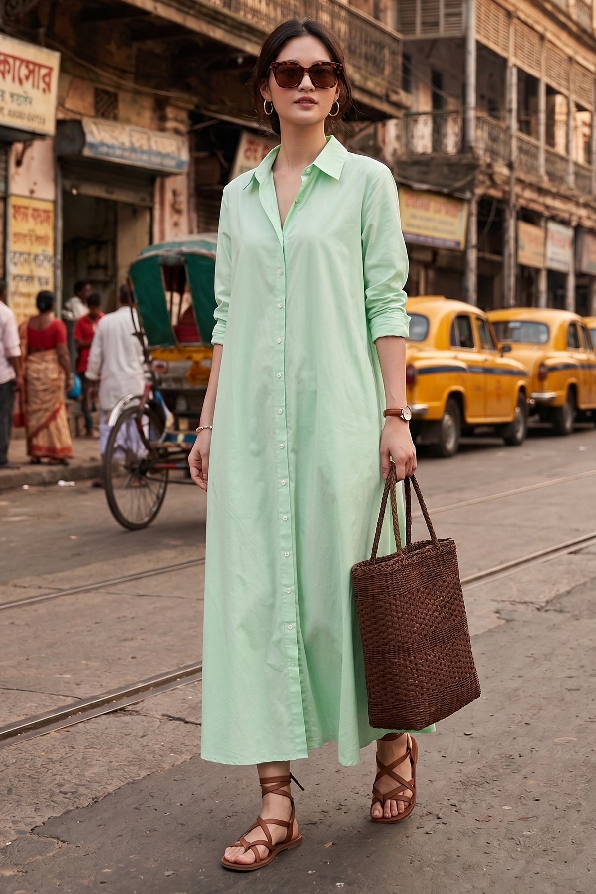 Minty Cotton Maxi Shirt Dress