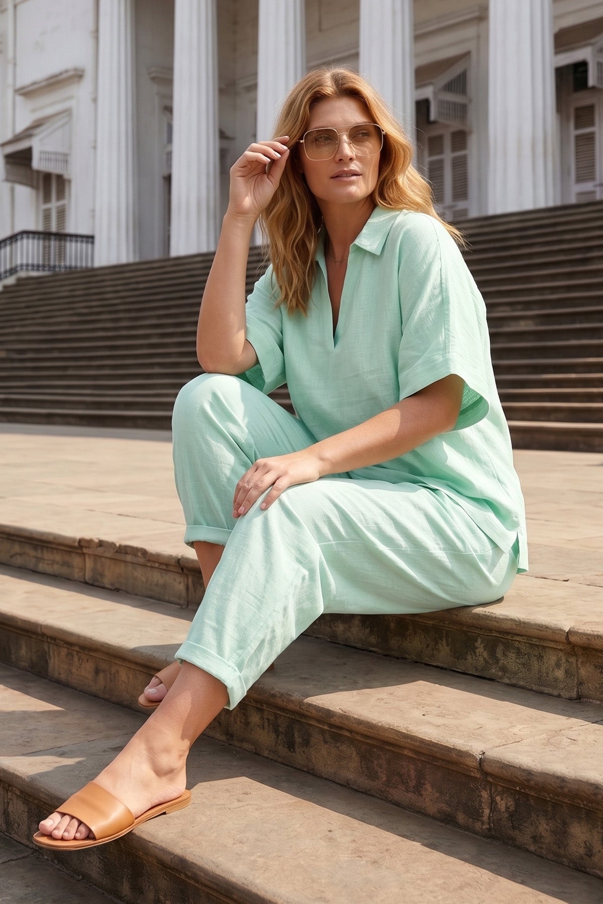 Minty Green Half Sleeves Top