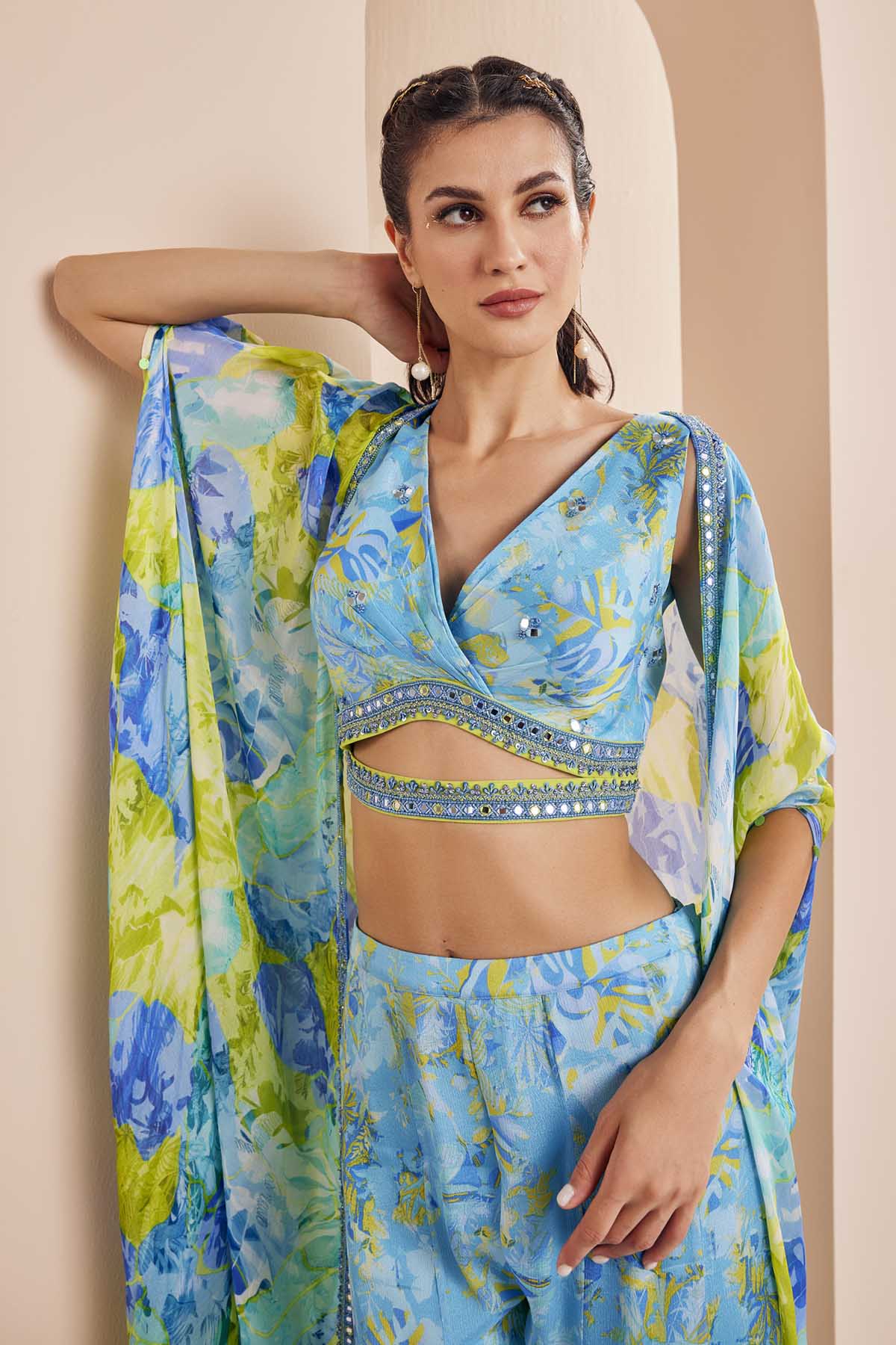 Mirror Embroidered Cape & Sharara Set