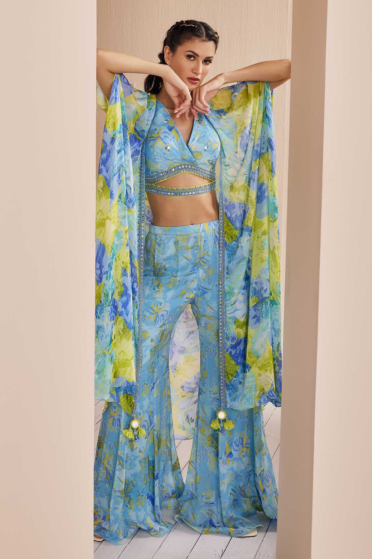 Mirror Embroidered Cape & Sharara Set