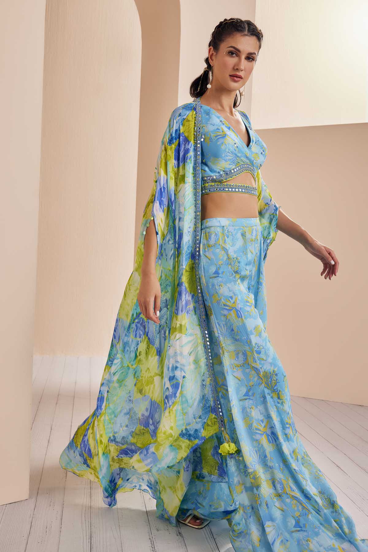 Mirror Embroidered Cape & Sharara Set