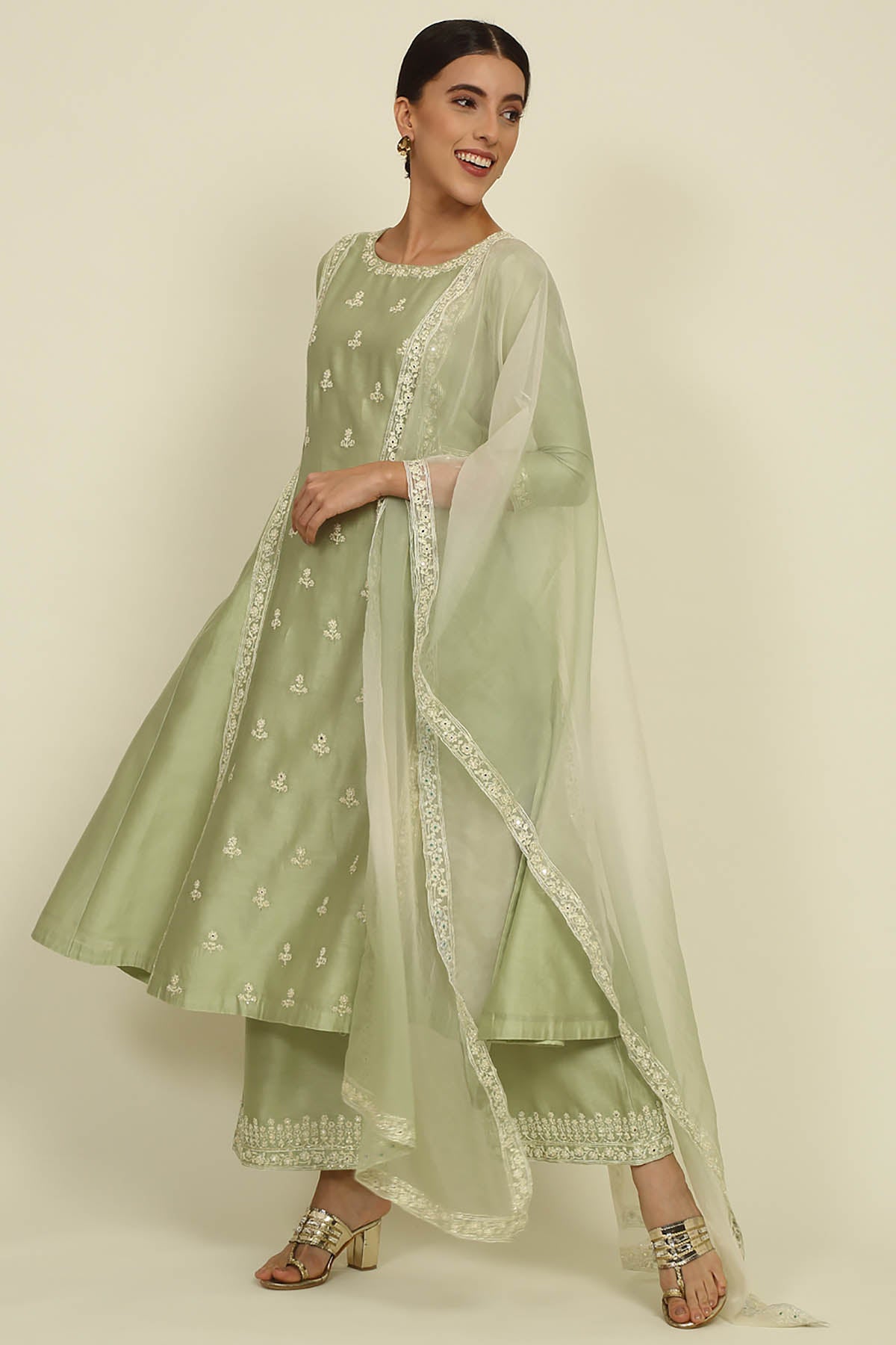 Pista Green Dori Emb Kurta Set