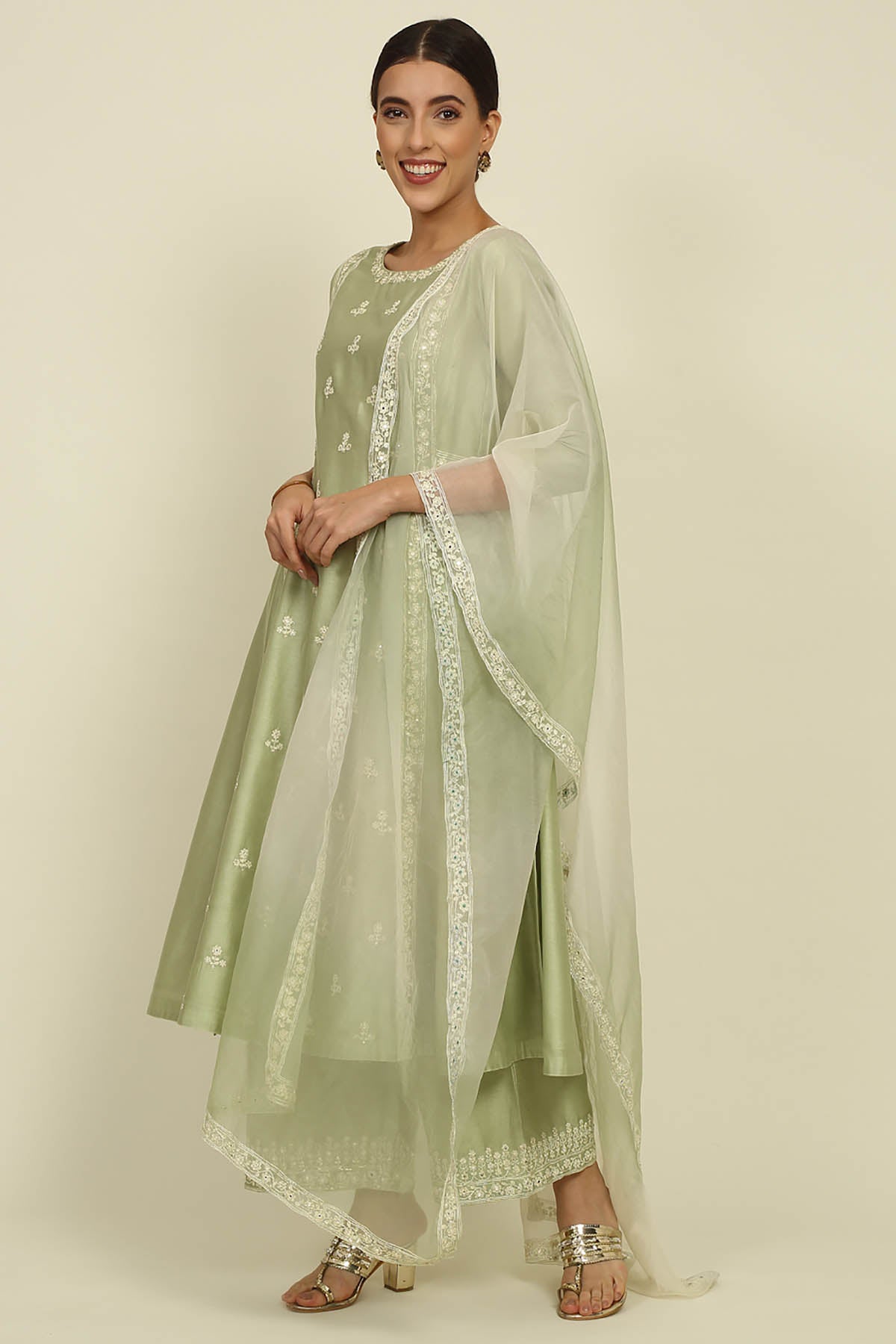 Pista Green Dori Emb Kurta Set
