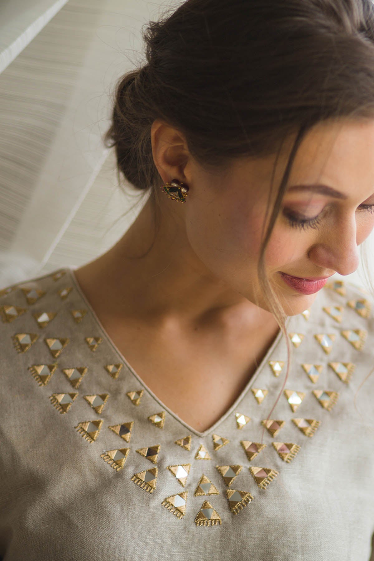 Brown Linen Zari Work Kurta Set