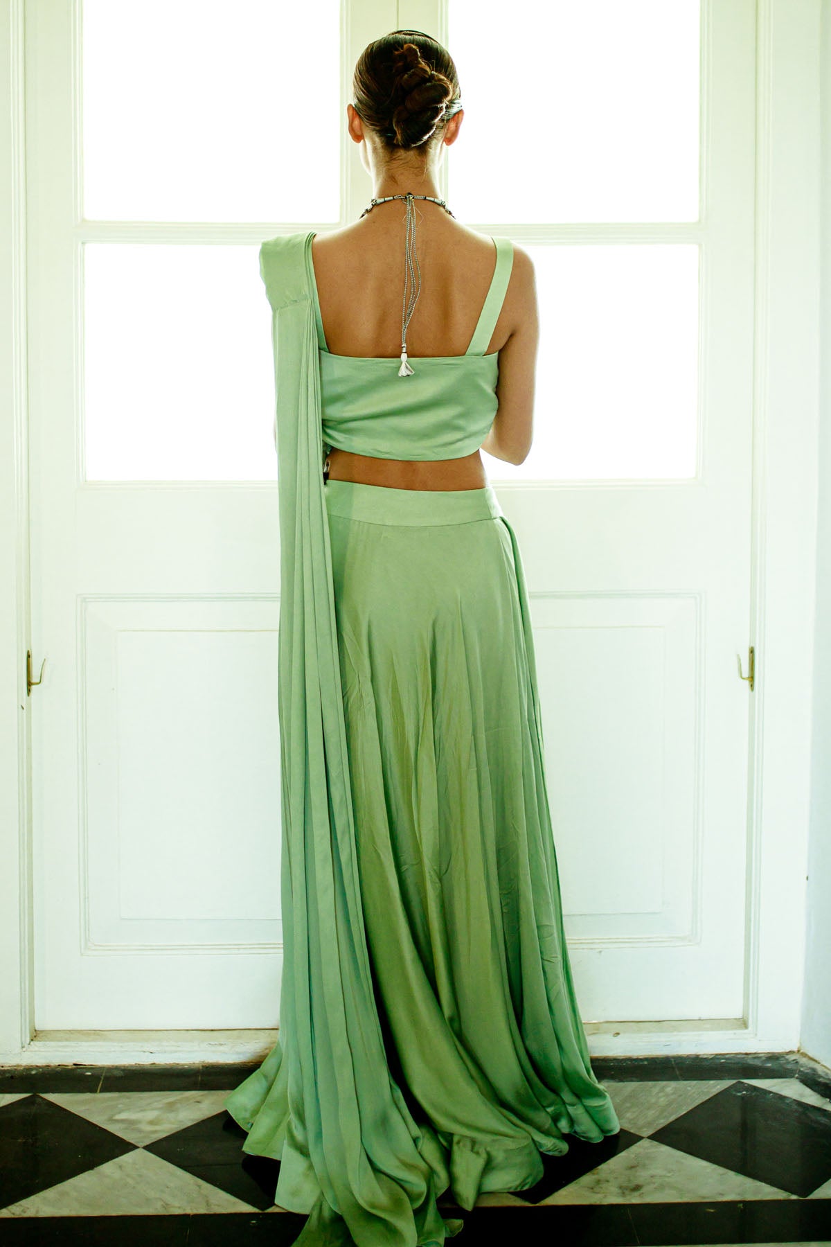 Pista Green Mirror Lehenga Set