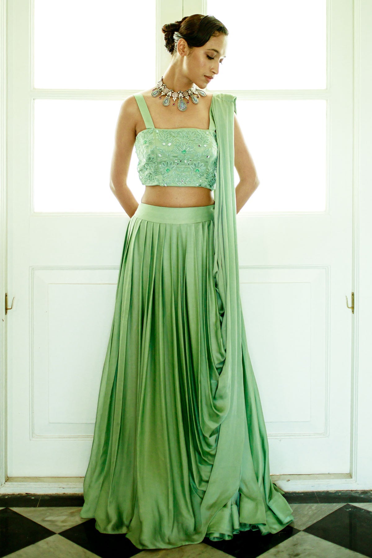 Pavone Mirror Embroidered Lehenga Set for women online at ScrollnShops