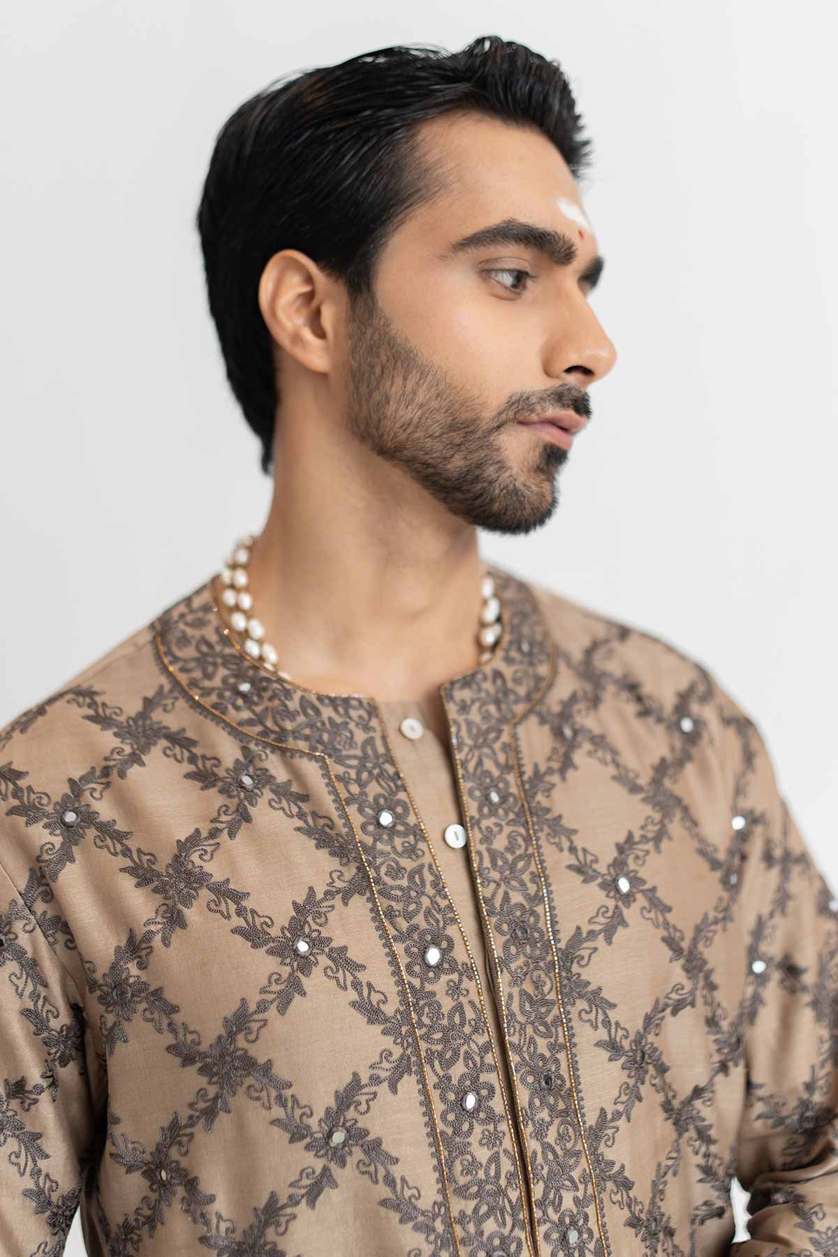 Mocha Beige Aari Kurta & Pants