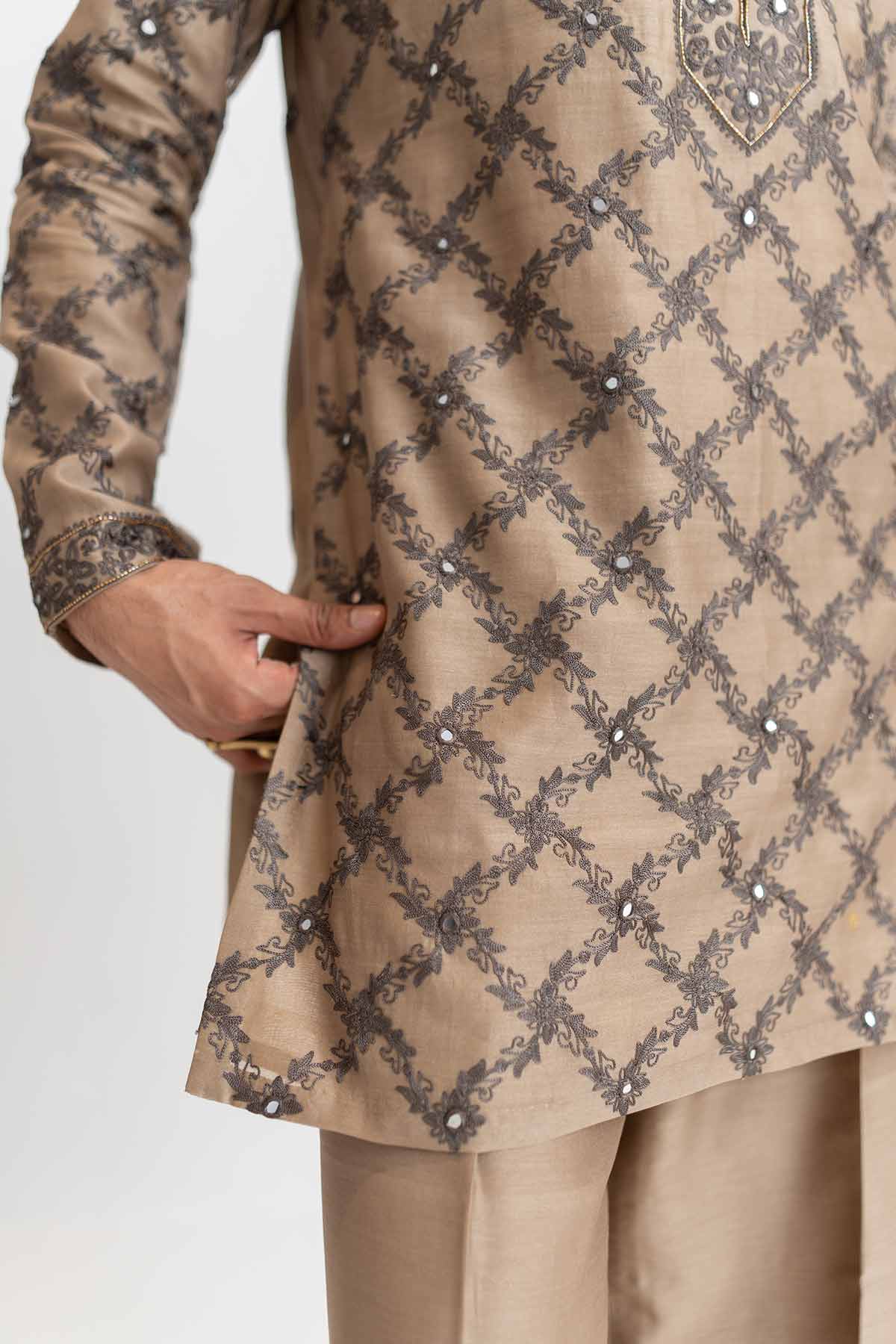Mocha Beige Aari Kurta & Pants