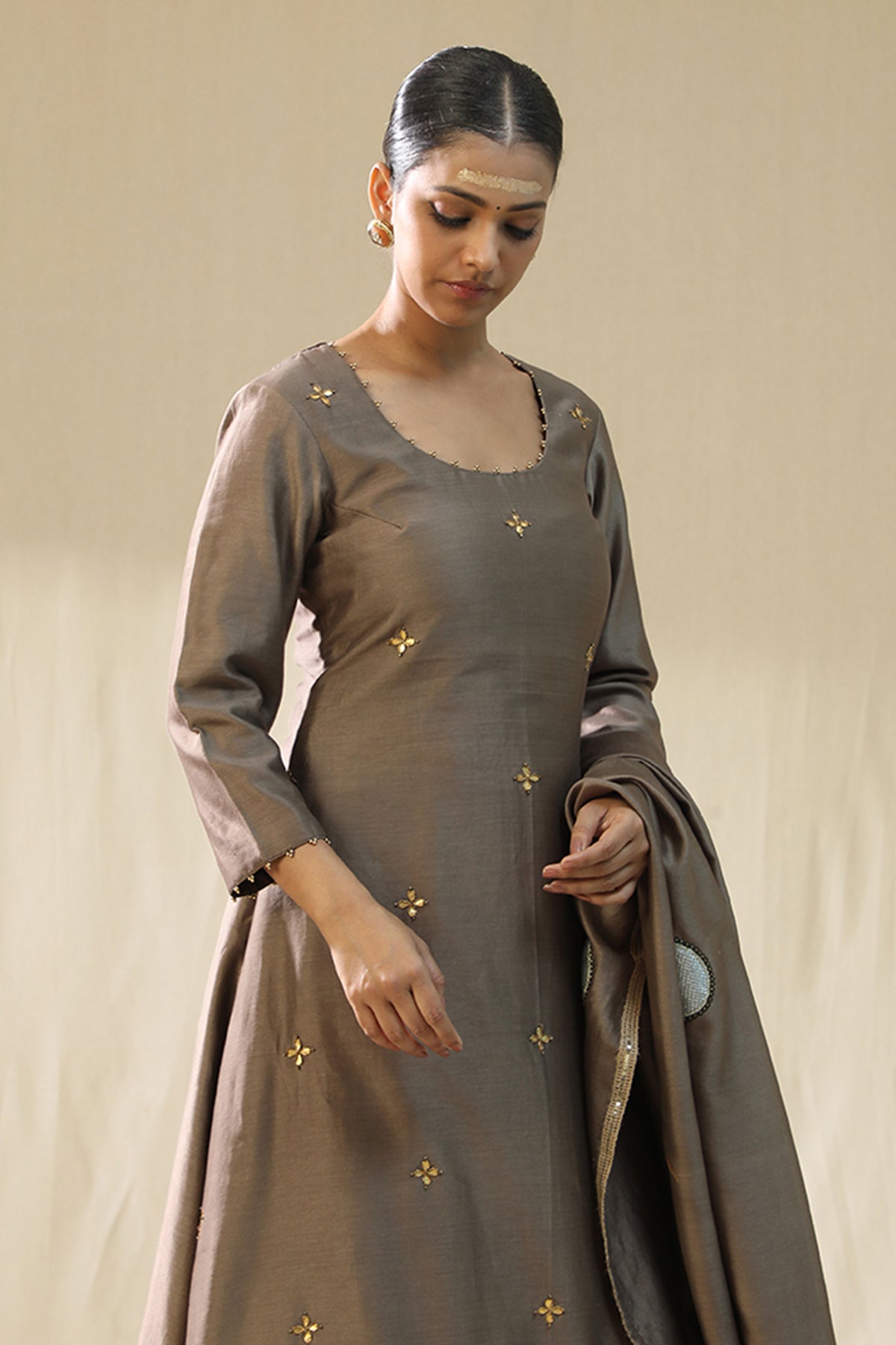 Mocha Chanderi Silk Kurta Set