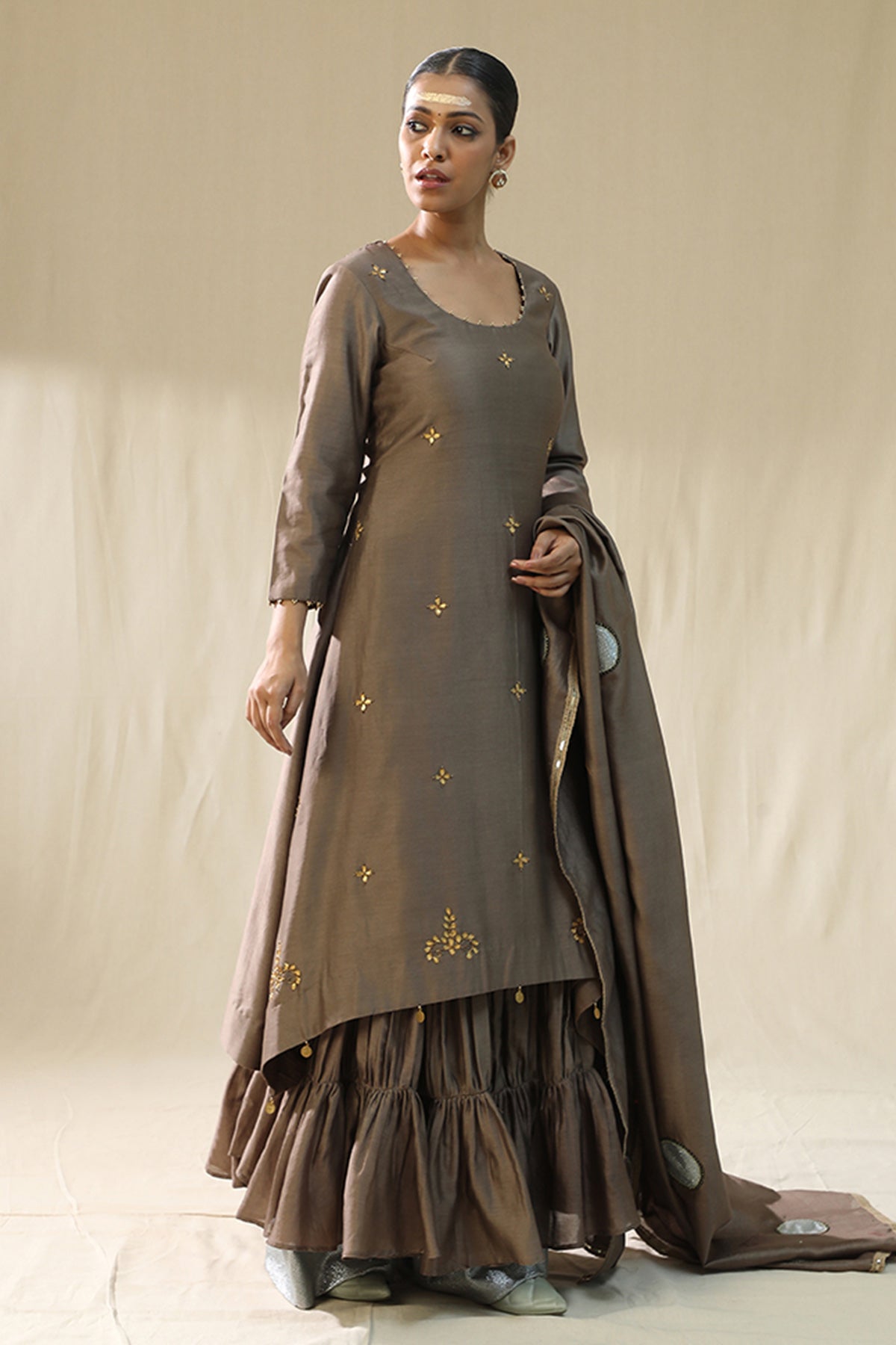 Buy Mocha Chanderi Silk Kurta Set by Arpita Sulakshana for women online at ScrollnShops