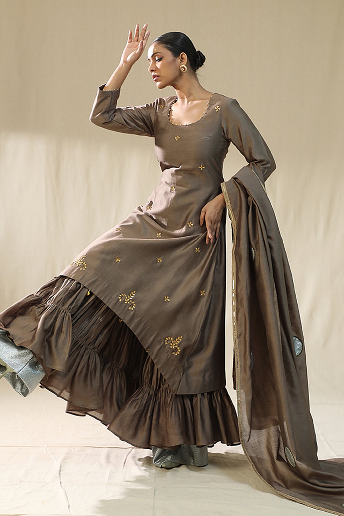 Mocha Chanderi Silk Kurta Set