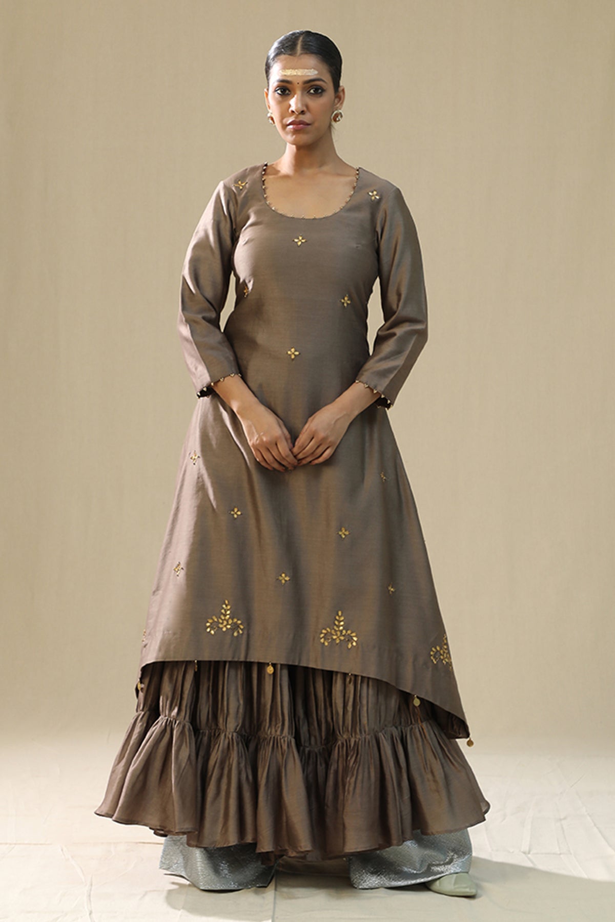 Mocha Chanderi Silk Kurta Set