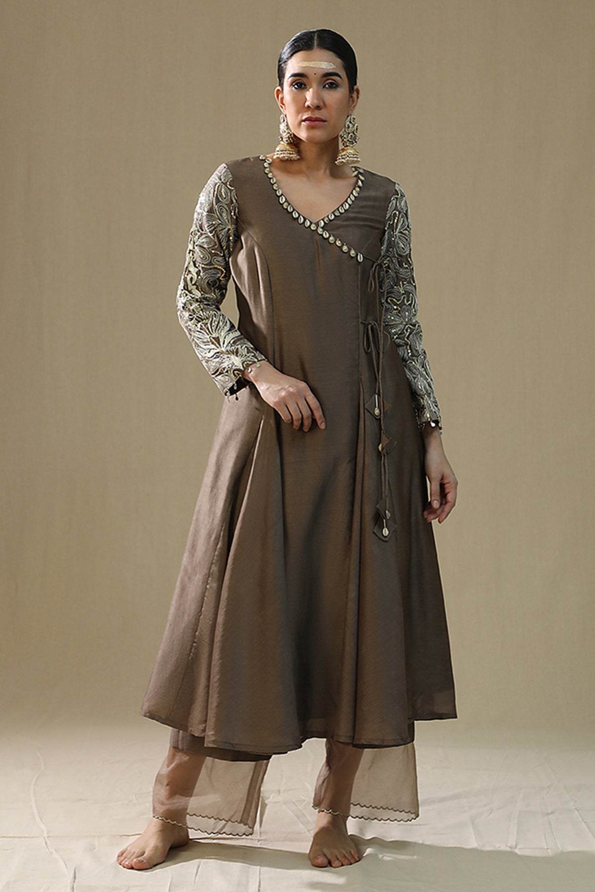 Mocha Dori Angrakha Kurta Set